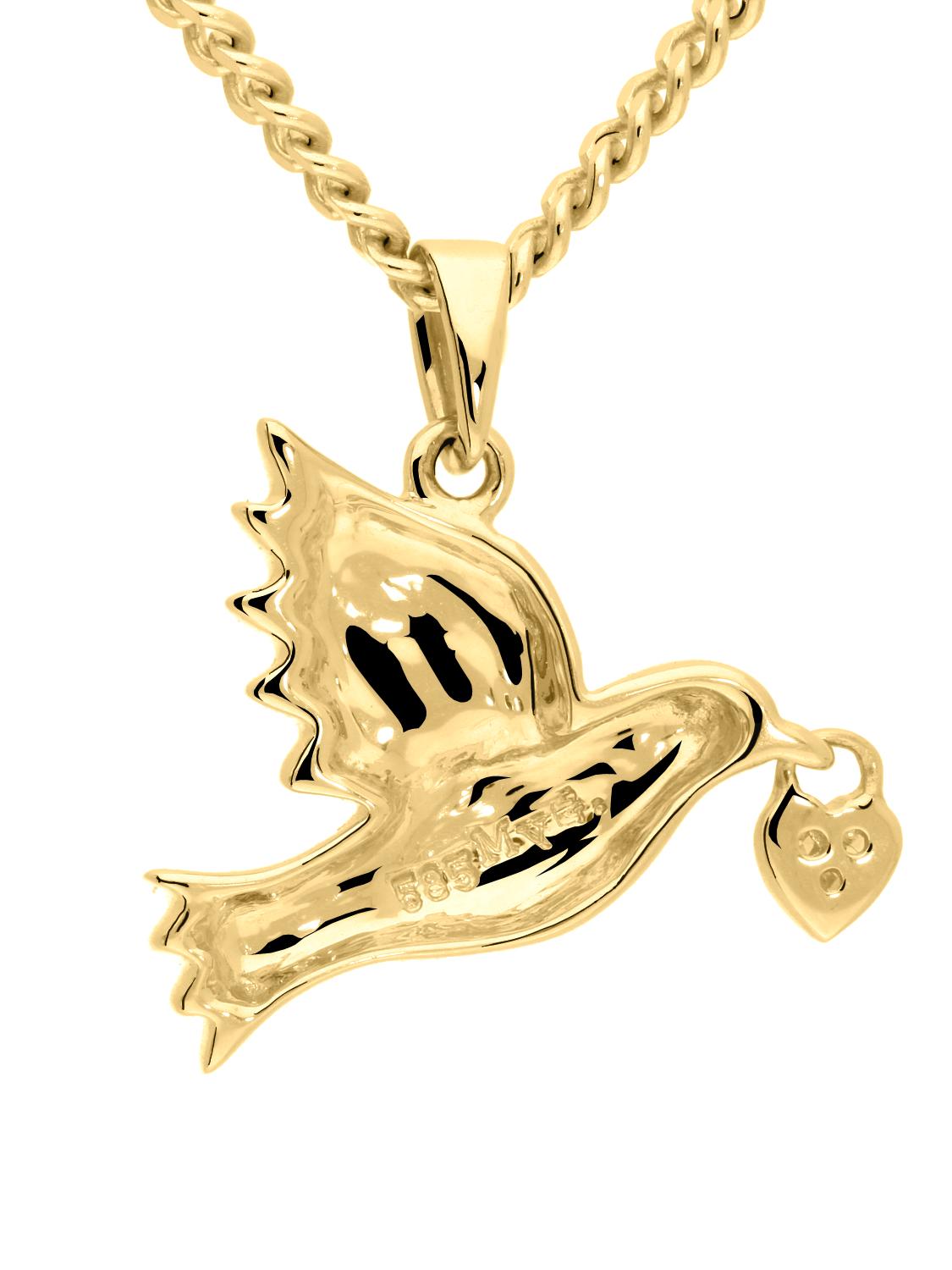 Tanja - Taube Herz Anhänger 585 Gold mit Diamant - 0,01ct.