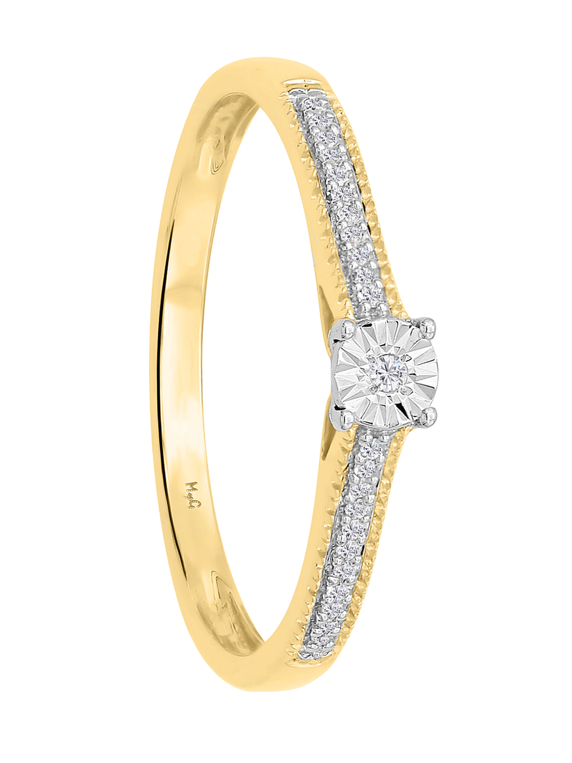 Verlobungsring aus echtem Gelbgold & Weißgold mit Diamant - Merry Joy | Detailansicht
