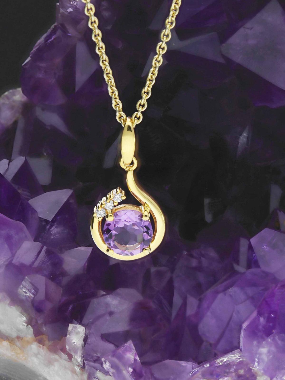 Sals | Anhänger aus Gold mit echtem Amethyst Edelstein & Zirkonia | Ansicht 5