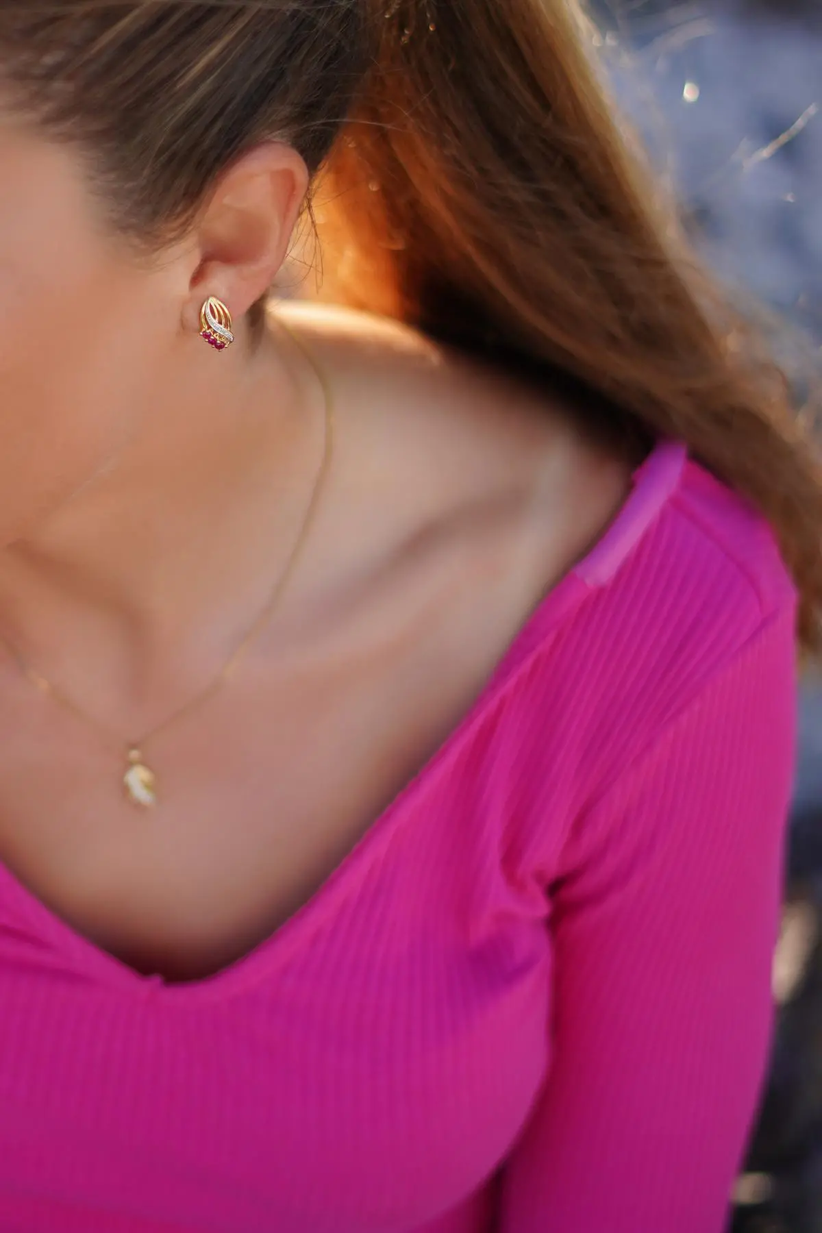 Our Lady - Damen Ohrringe Gold 333 (8 Karat) mit Rubinen & Diamanten - 0,01ct.