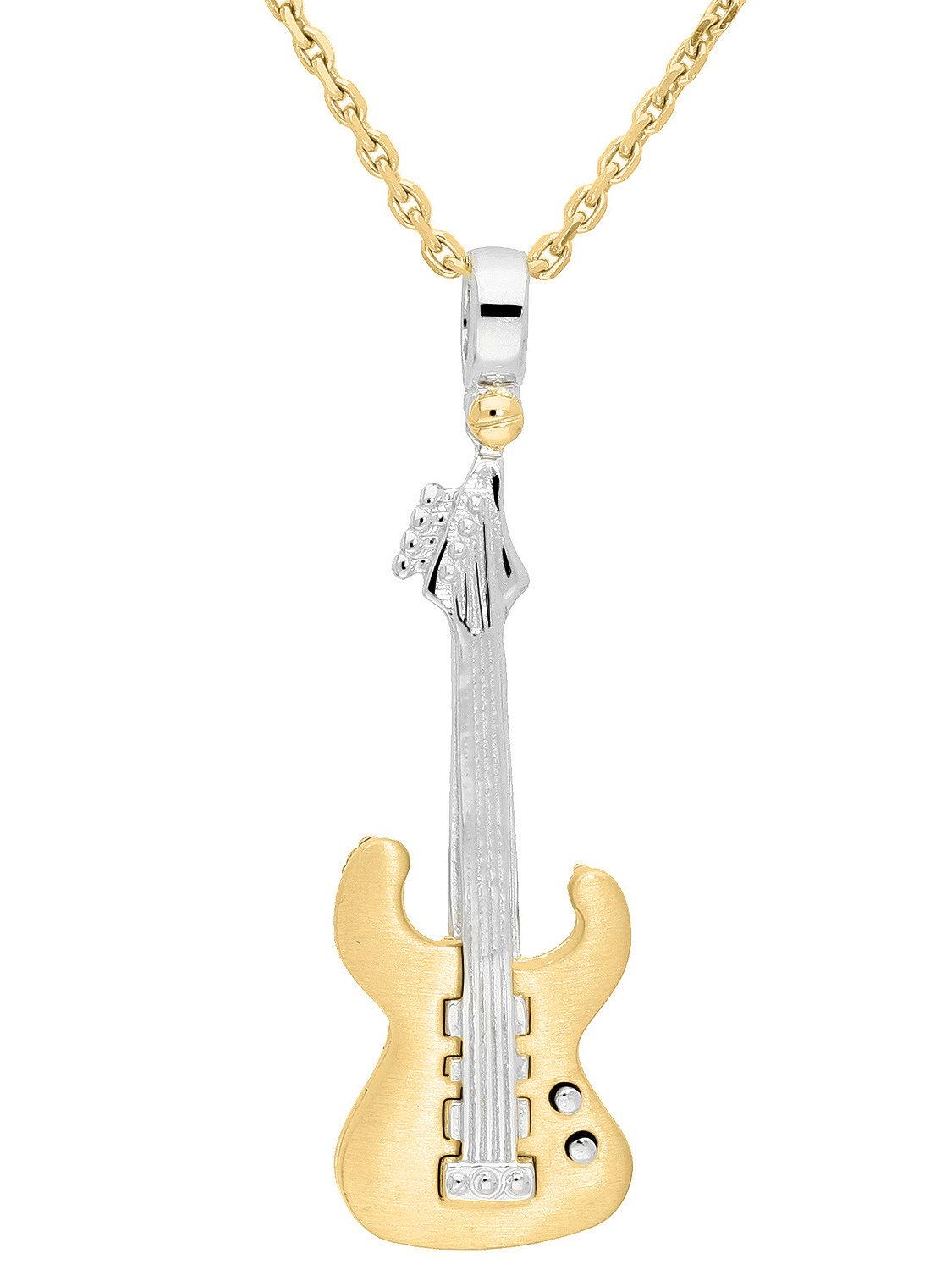 Anhänger für Herren aus echtem Gelbgold & Weißgold (Motiv Gitarre) - Instrument | Detailansicht