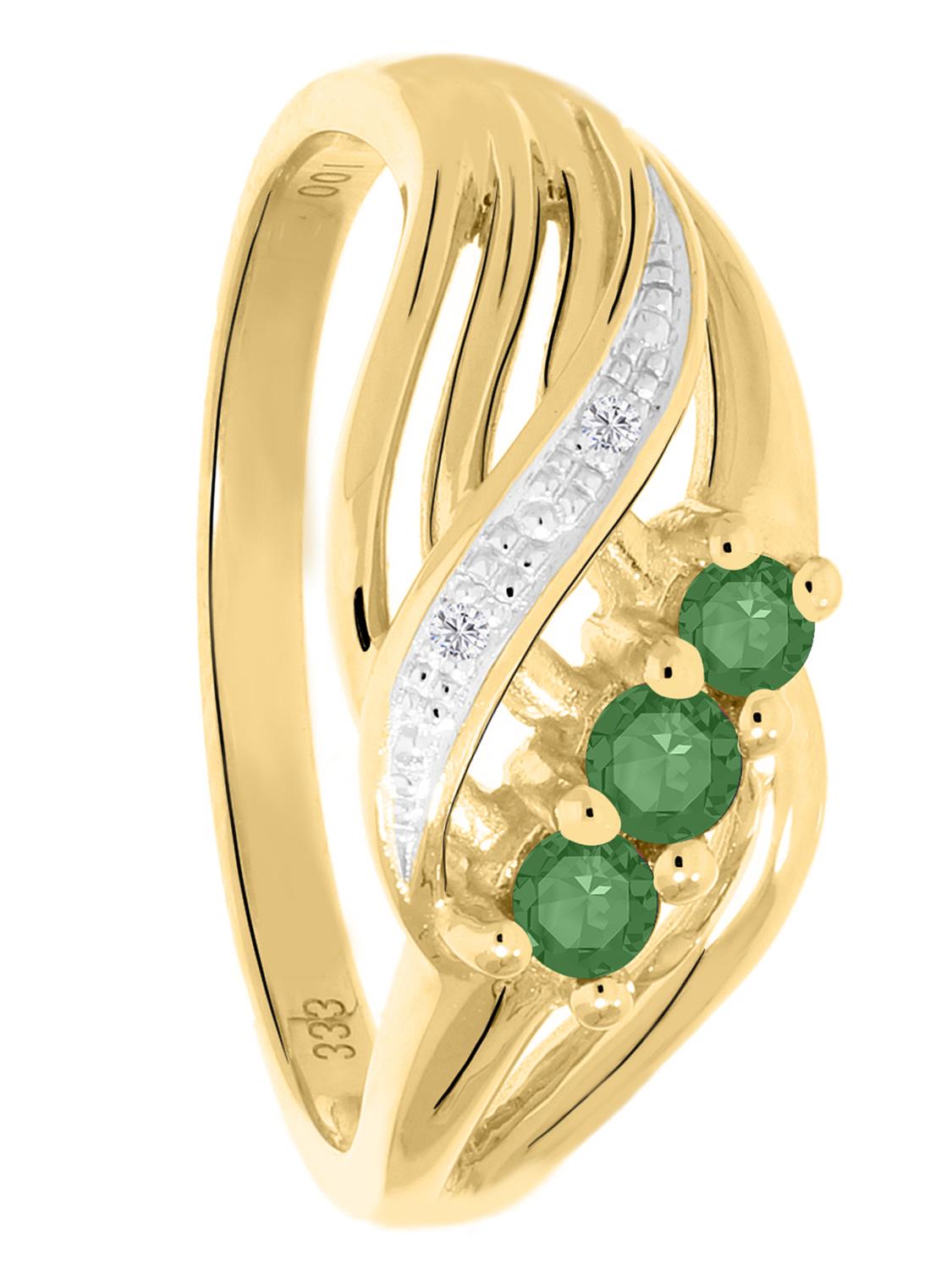 Damenring aus echtem Gelbgold mit Diamanten und Smaragd Edelsteinen - Our Lady | Detailansicht