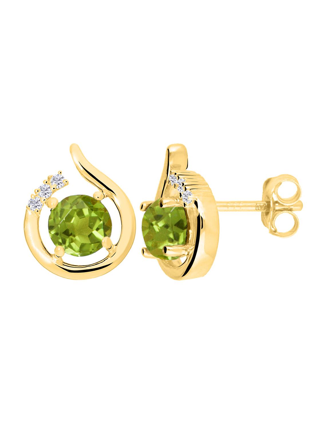 Damenohrringe aus echtem Gelbgold mit Diamant & Peridot Edelsteinen - Sala | Seitenansicht