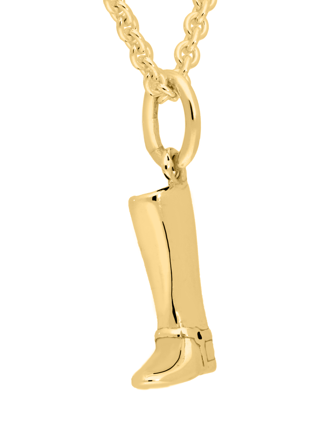 Motivanhänger in Gelbgold, Reitstiefel mit Kette, Seitenansicht