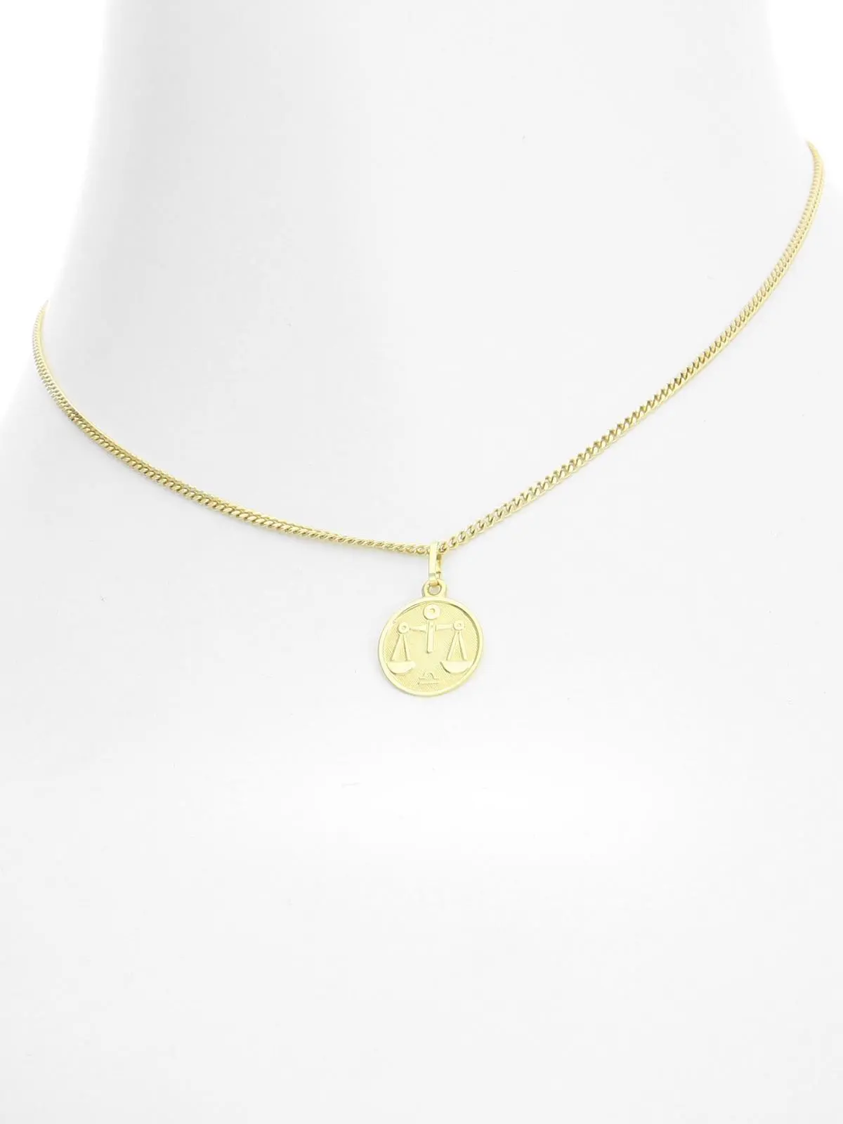Unisexanhänger aus echtem Gelbgold Sternezeichen Waage - Zodiac Round | Büstenansicht