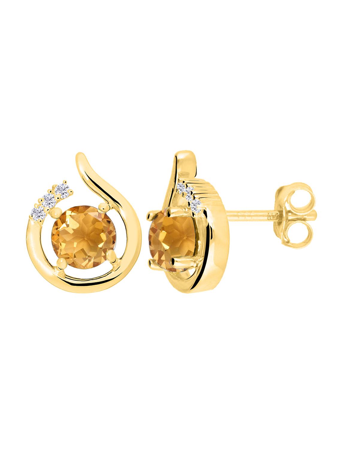 Damenohrringe aus echtem Gelbgold mit Diamant & Citrin Edelsteinen - Sala | Seitenansicht