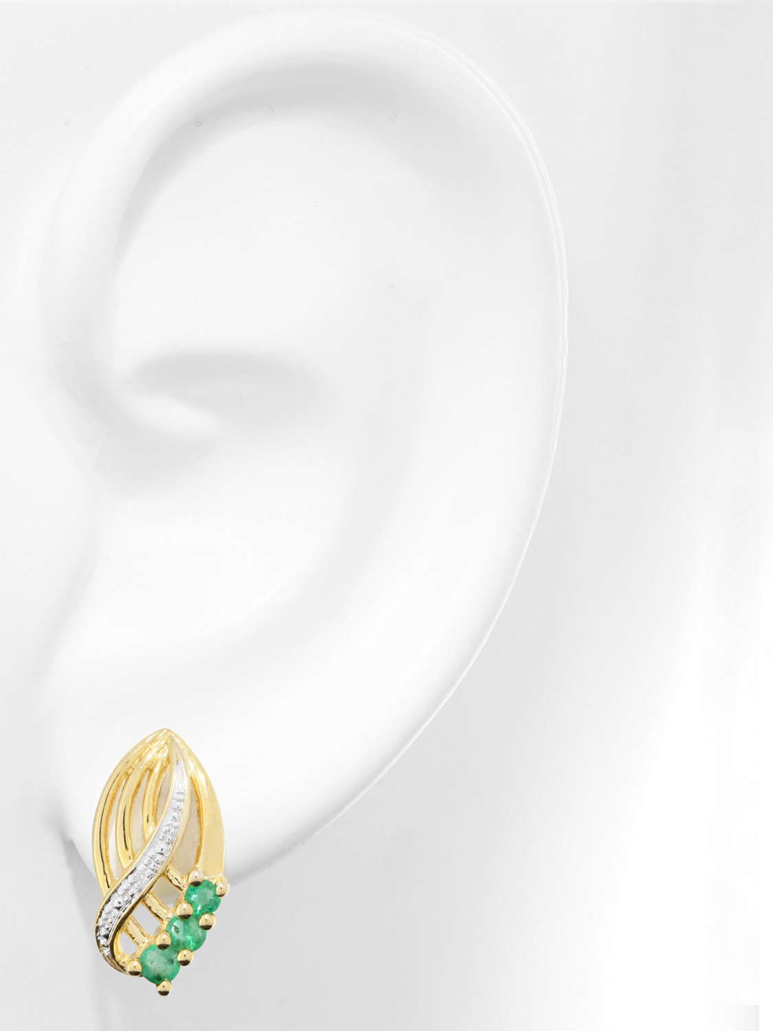 Damenohrringe aus echtem Gelbgold & Weißgold mit Diamant & Smaragd Edelsteinen - Our Lady | Büstenansicht