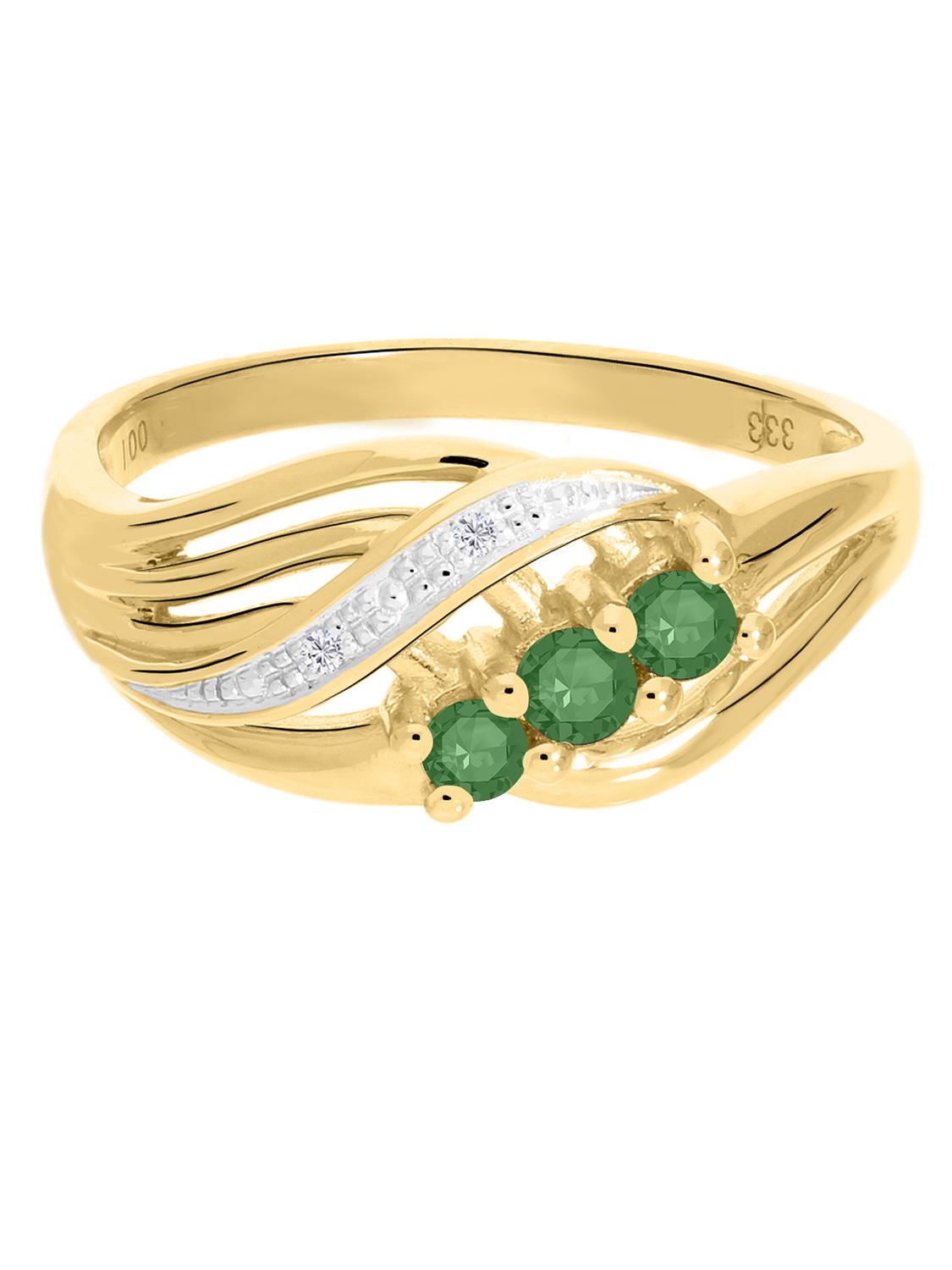 Damenring aus echtem Gelbgold mit Diamanten und Smaragd Edelsteinen - Our Lady | Seitenansicht