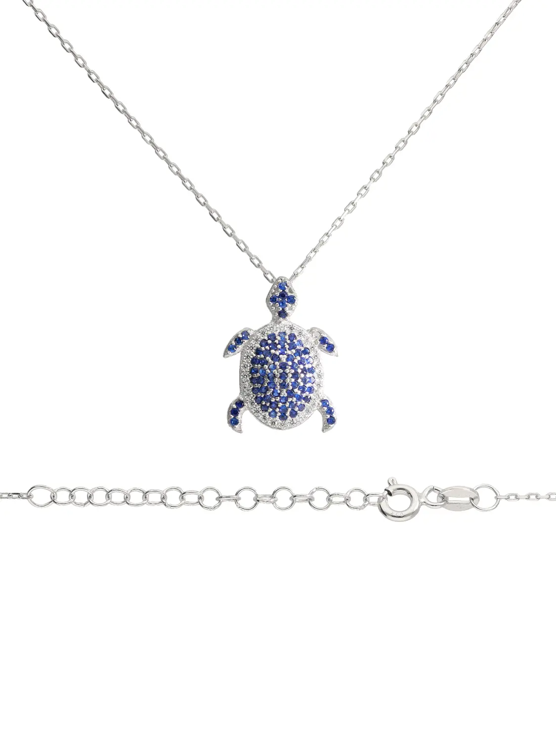 Halskette mit Anhänger aus echtem Sterlingsilber mit dunkelblauen Zirkonia - Patteka | Detailansicht mit Verschluss