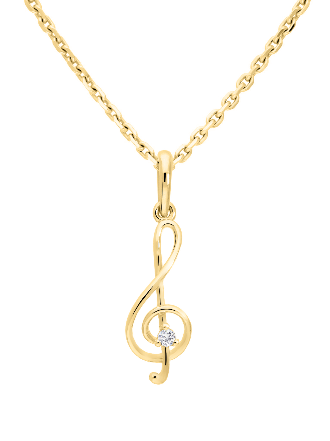 Melody - Damen & Mädchen Kettenanhänger Notenschlüssel 585 Gold mit Zirkonia