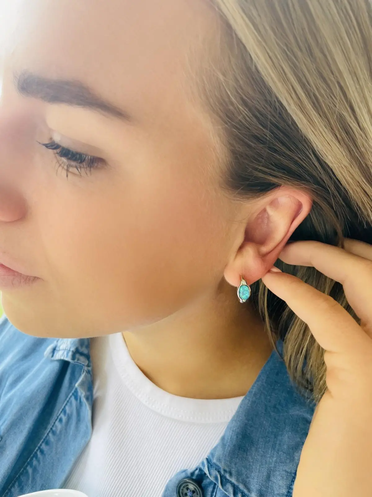 Ohrringe Damen Gold 375 mit Opal & Diamant | Athene