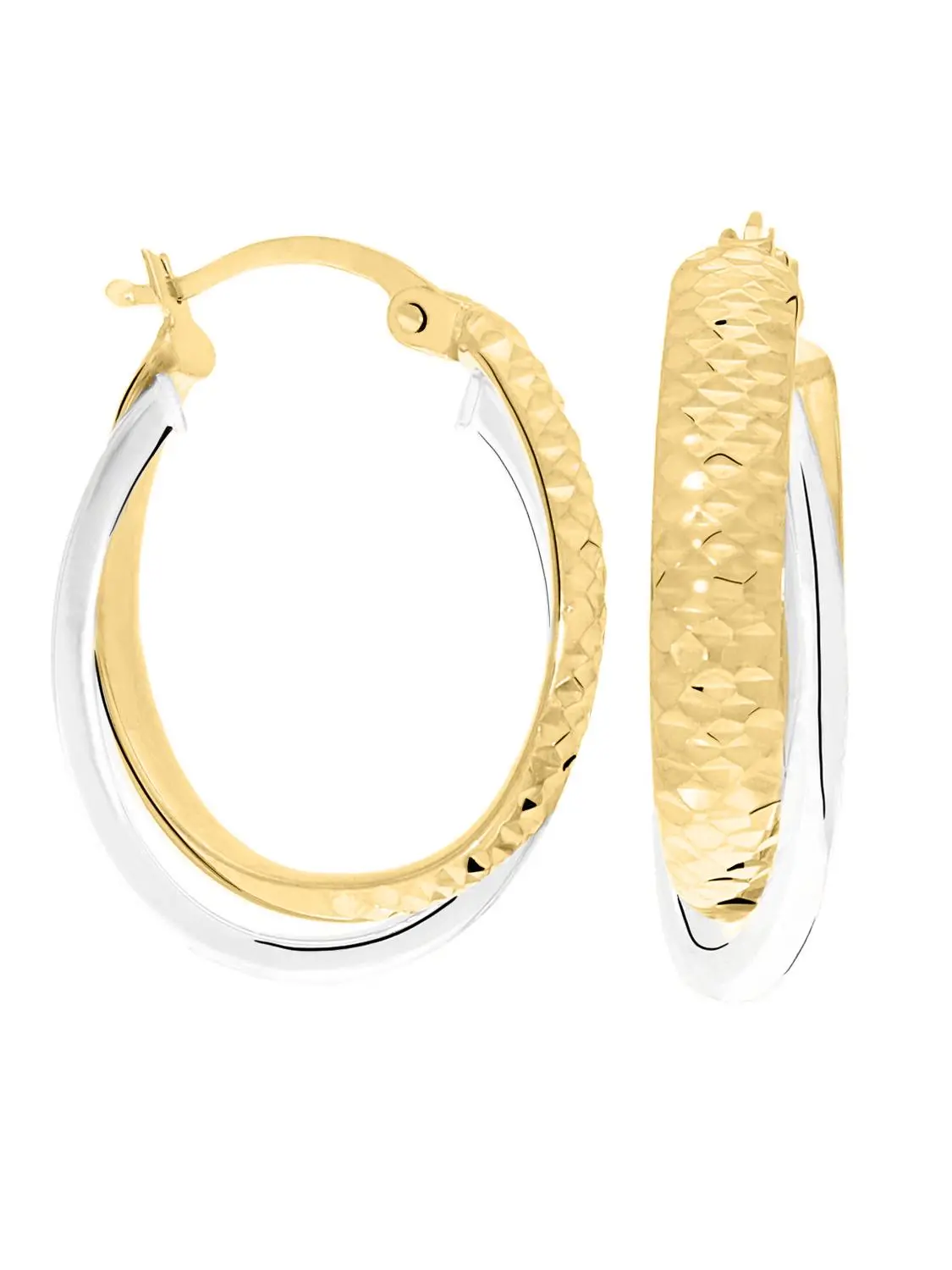 Damencreolan aus echtem Gelbgold & Weißgold mit Diamantierung - Juliana | Seitenansicht Damencreolan aus echtem Gelbgold & Weißgold mit Diamantierung - Juliana | Seitenansicht