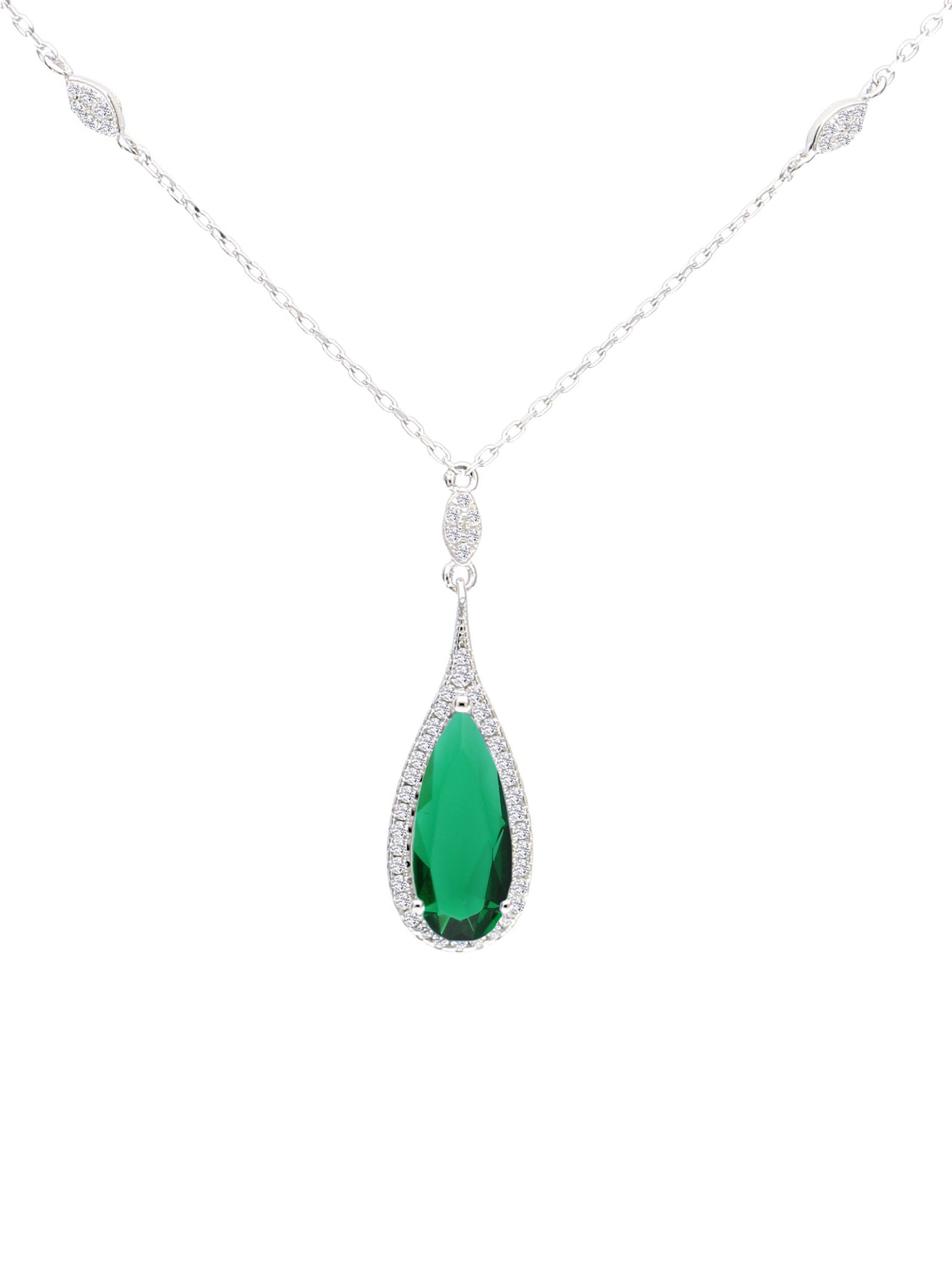 Halskette mit Anhänger aus echtem Sterlingsilber mit grünen Zirkonia - Nadine | Detailansicht
