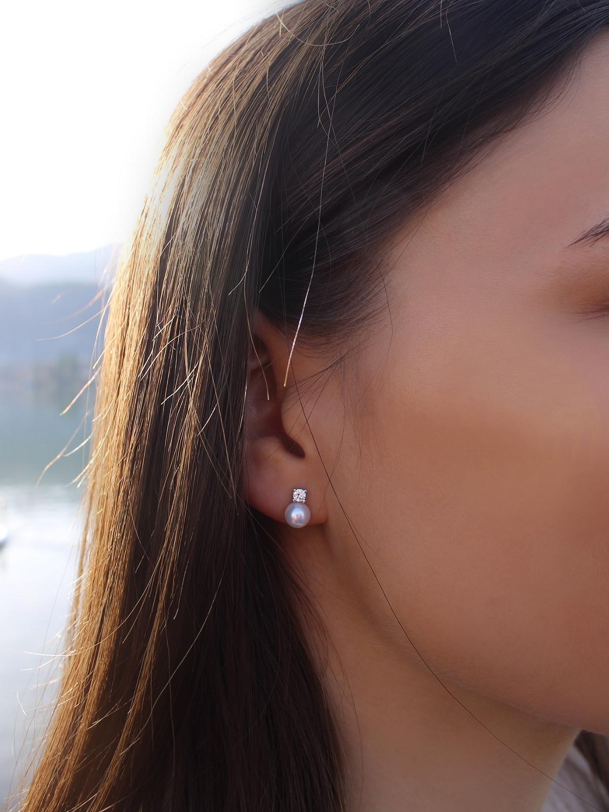 Ohrringe Damen Silber 925 mit Zirkonia & Perle | Dainty