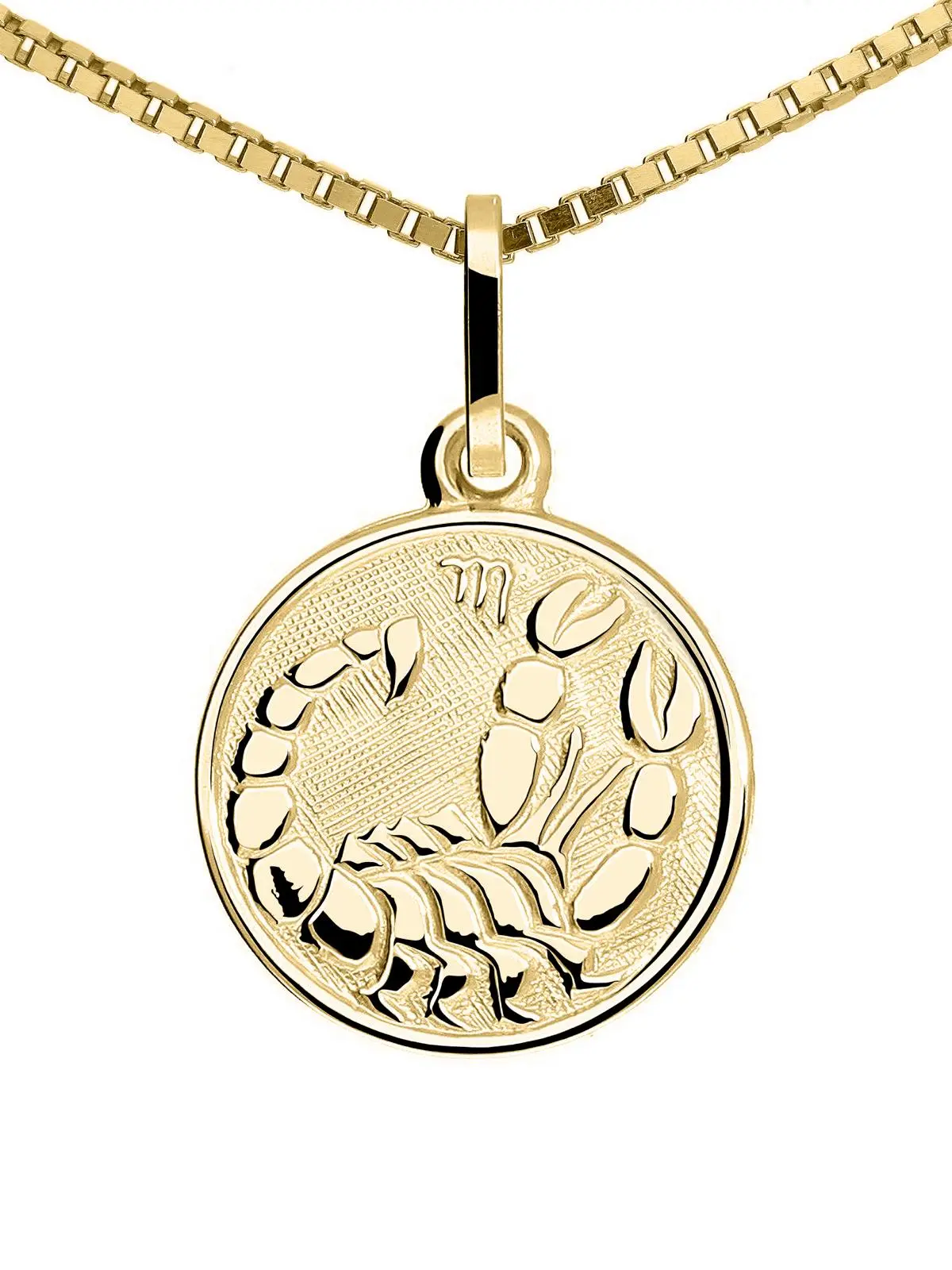 Unisexanhänger aus echtem Gelbgold Sternezeichen Skorpion - Zodiac Round | Detailansicht