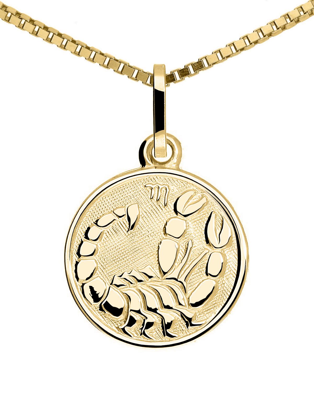 Unisexanhänger aus echtem Gelbgold Sternezeichen Skorpion - Zodiac Round | Detailansicht