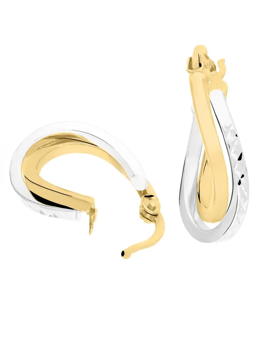 Damencreolen aus echtem Gelbgold & Weißgold mit Diamantierung - Fairy Moon | Detailansicht