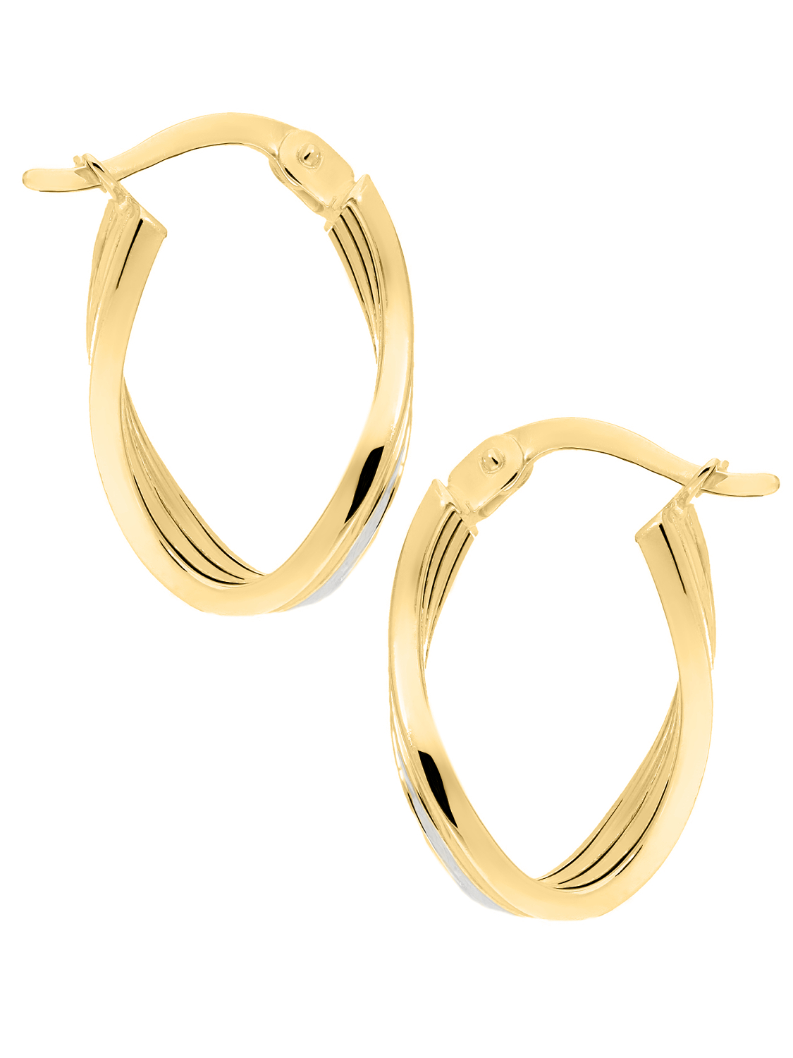 Damencreolen aus echtem Gelbgold & Weißgold mit Diamantierung - Eartwist | Vorderansicht