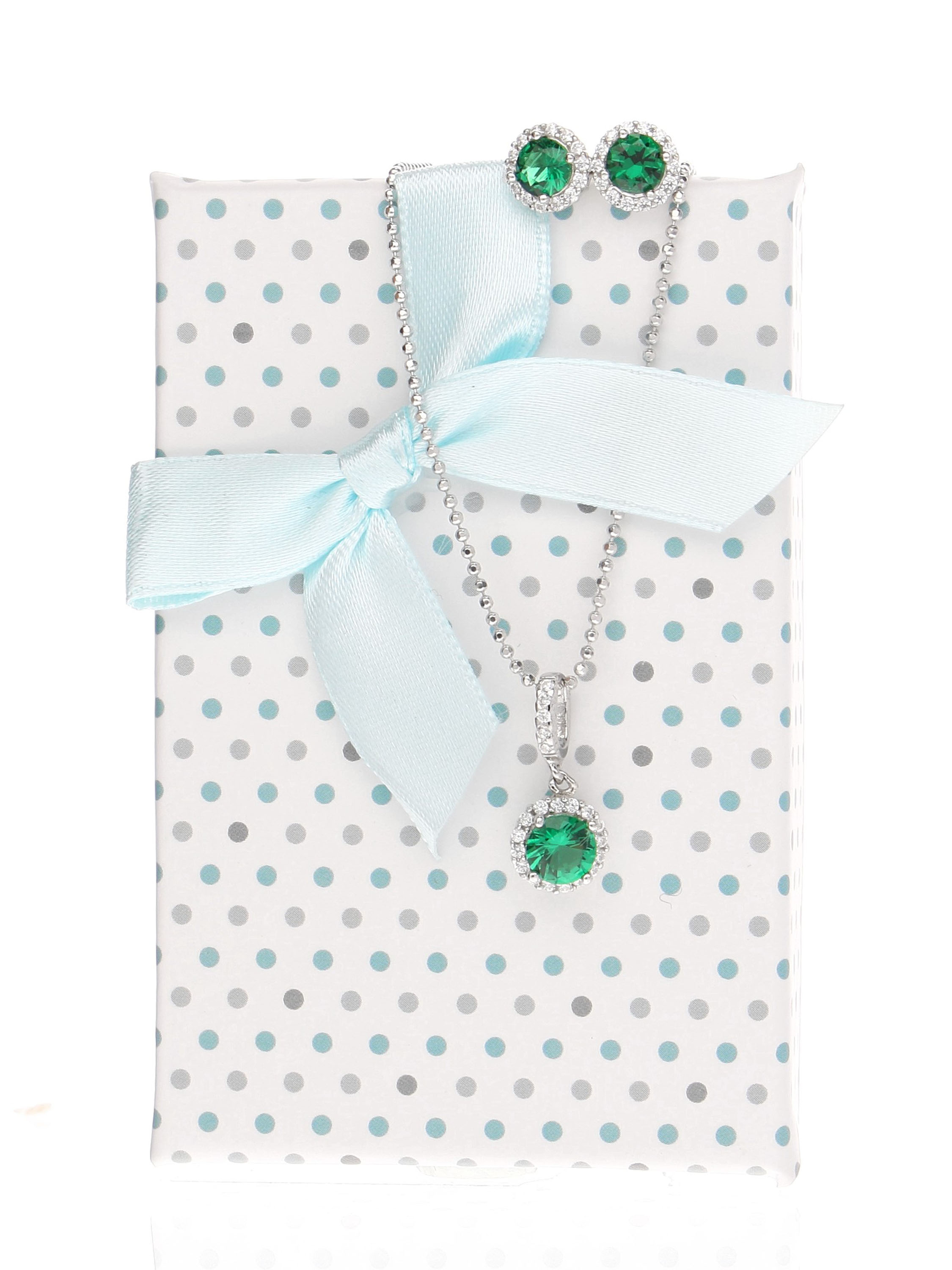 Bepunktete Geschenkschachtel mit schöner Satinschleife für das grüne Amazone Set | Verpackung