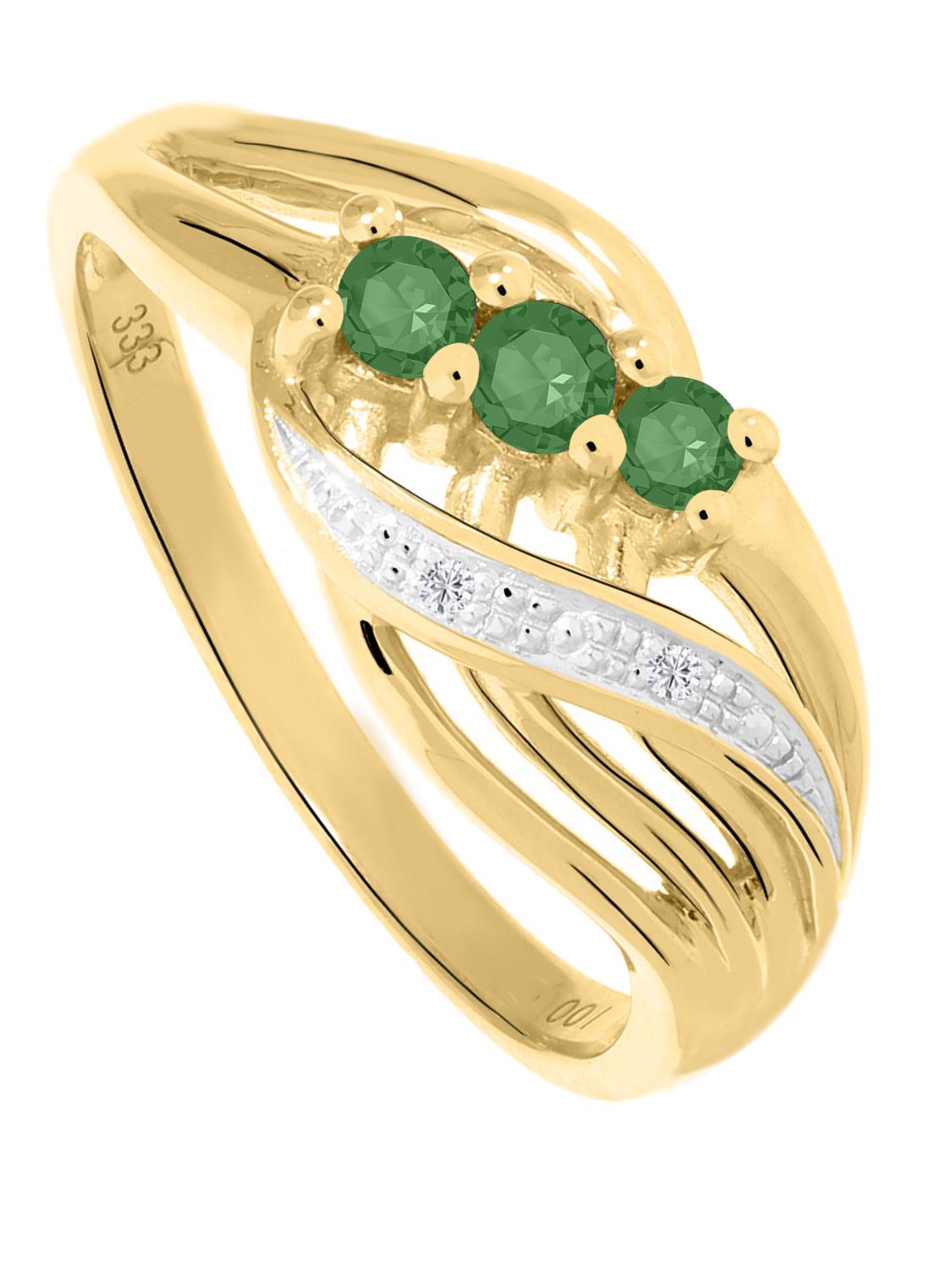 Damenring aus echtem Gelbgold mit Diamanten und Smaragd Edelsteinen - Our Lady | Produktansicht