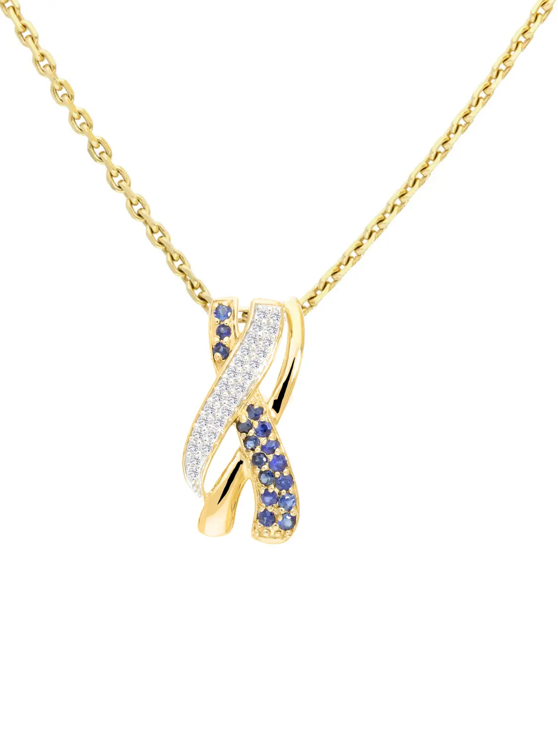 Damenanhänger aus echtem Gelbgold mit Diamant & Saphir Edelsteinen - Jacotte | Detailansicht