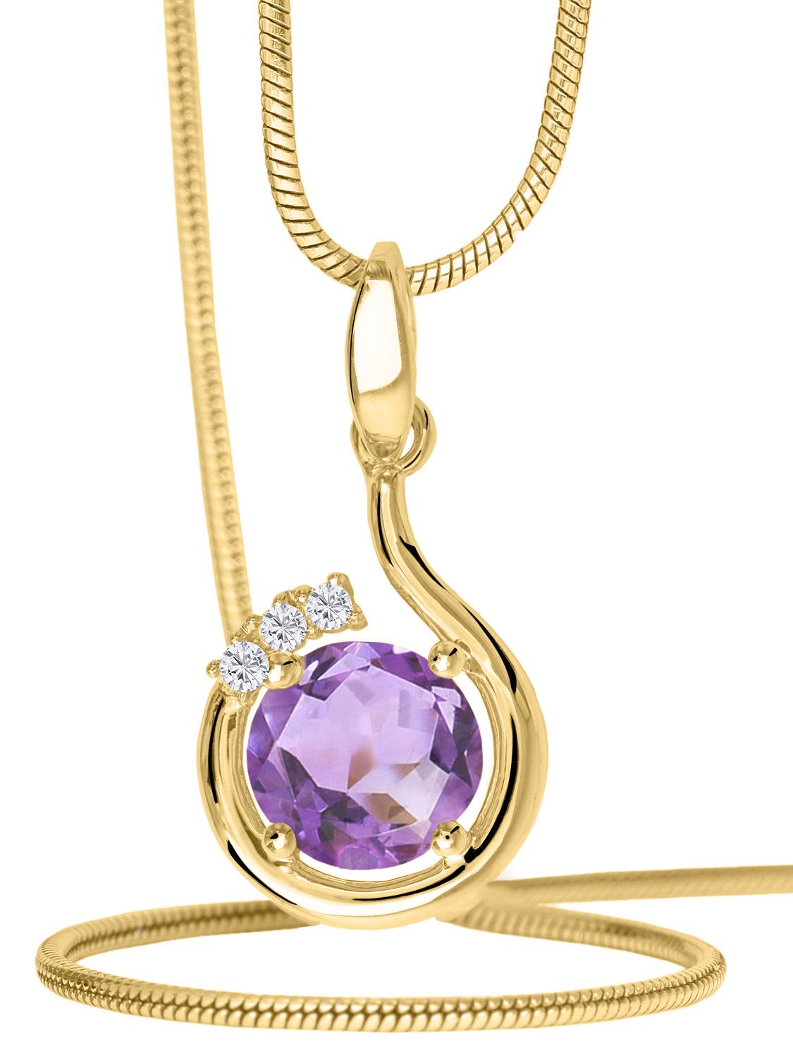 Damenanhänger aus echtem Gelbgold mit weißen Zirkonia & Amethyst Edelstein - Sala | Kettenansicht