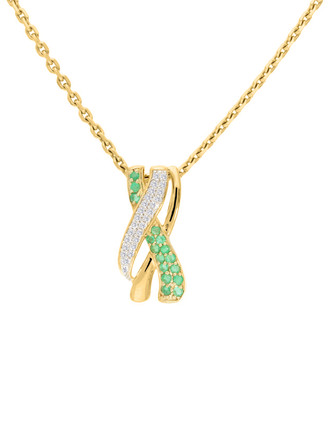 Damenanhänger aus echtem Gelbgold mit Diamant & Smaragd Edelsteinen - Jacotte | Detailansicht