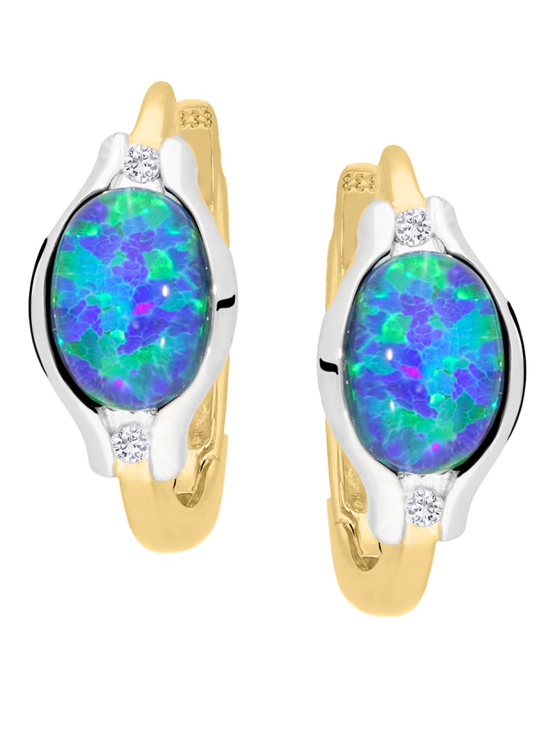 Creolen aus Gold zweifarbig mit Opal Edelsteinen