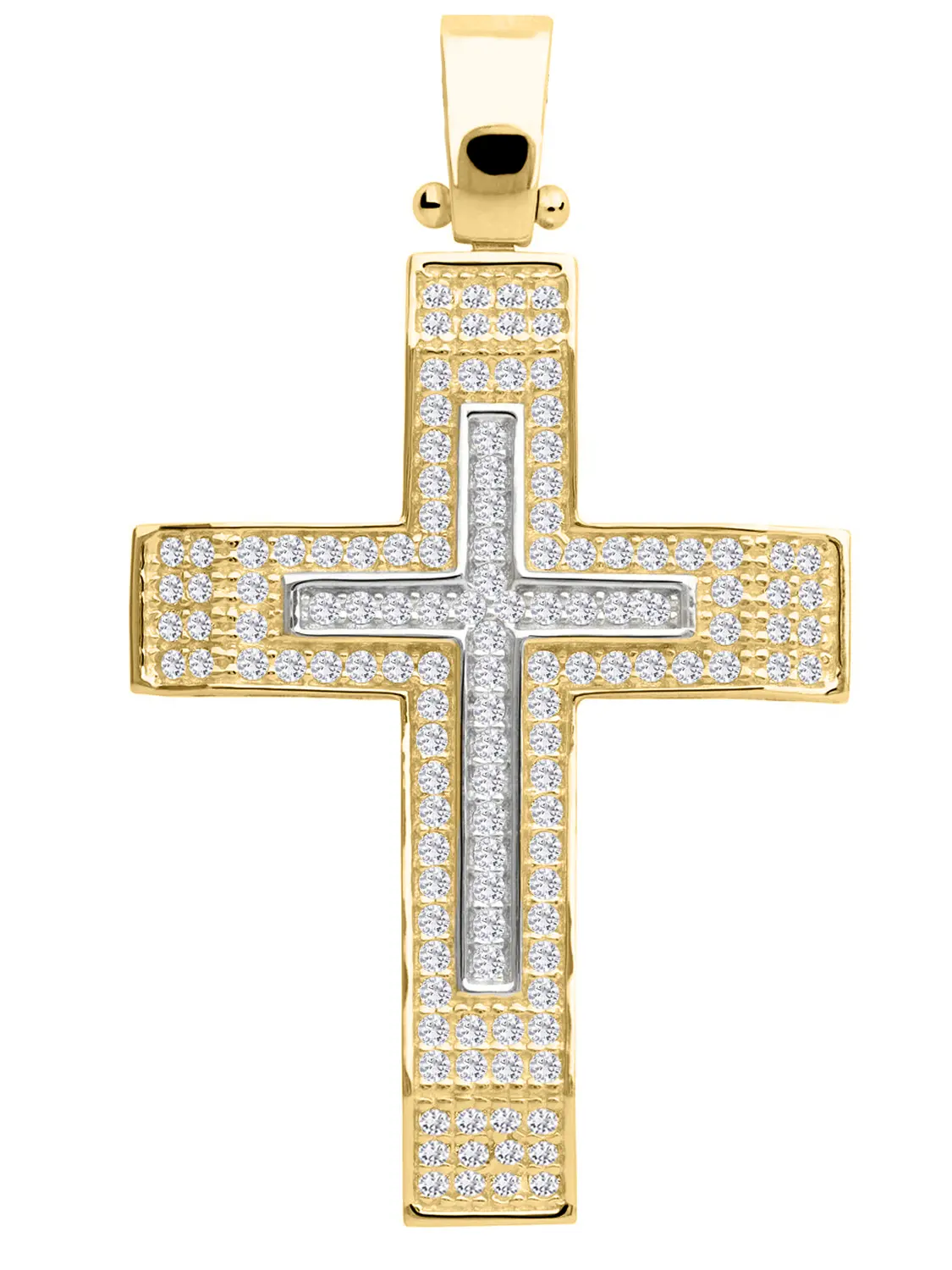 Kreuzanhänger für Damen & Herren aus echtem Gelbgold & Weißgold mit Zirkonia - Bliff | Produktansicht