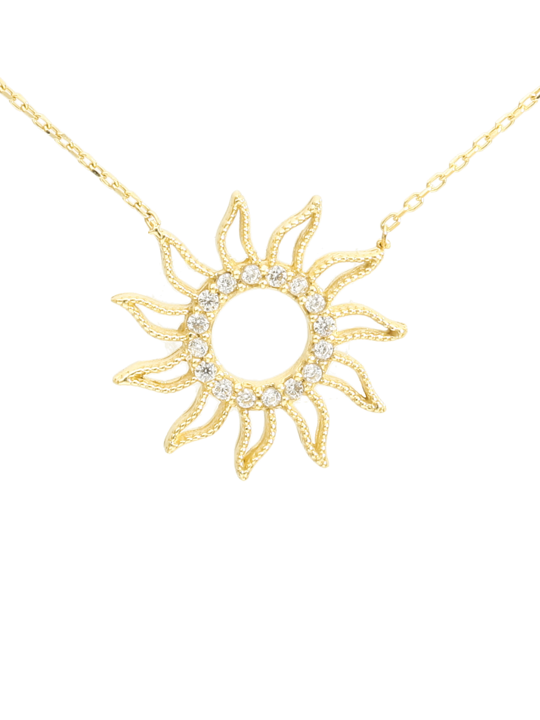 Halskette mit Anhänger aus echtem Gelbgold mit weißen Zirkonia - Twinkle | Produktansicht