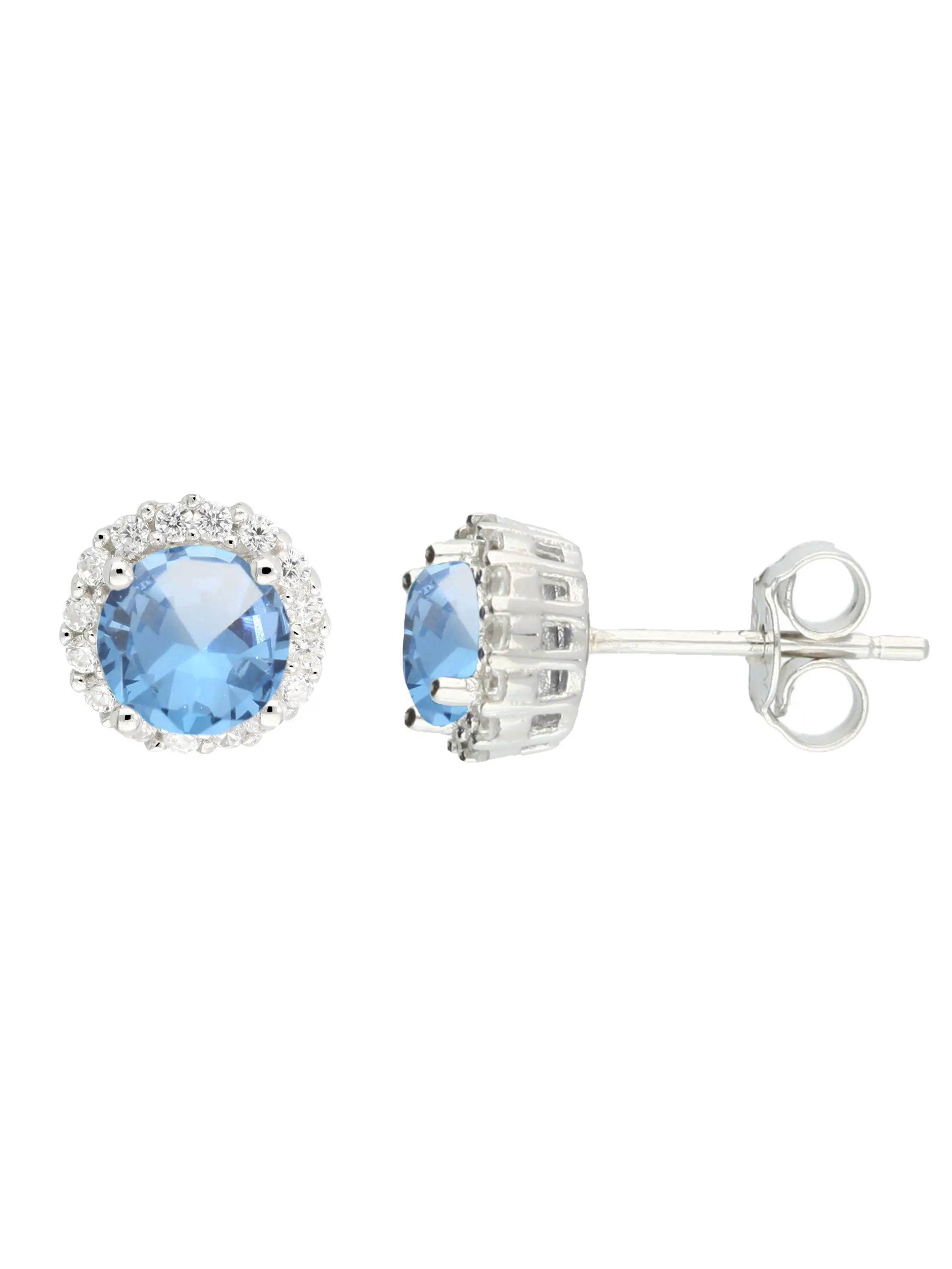 Ohrringen aus echtem Sterlingsilber mit hellblauen Zirkonia - Amazone | Detailansicht