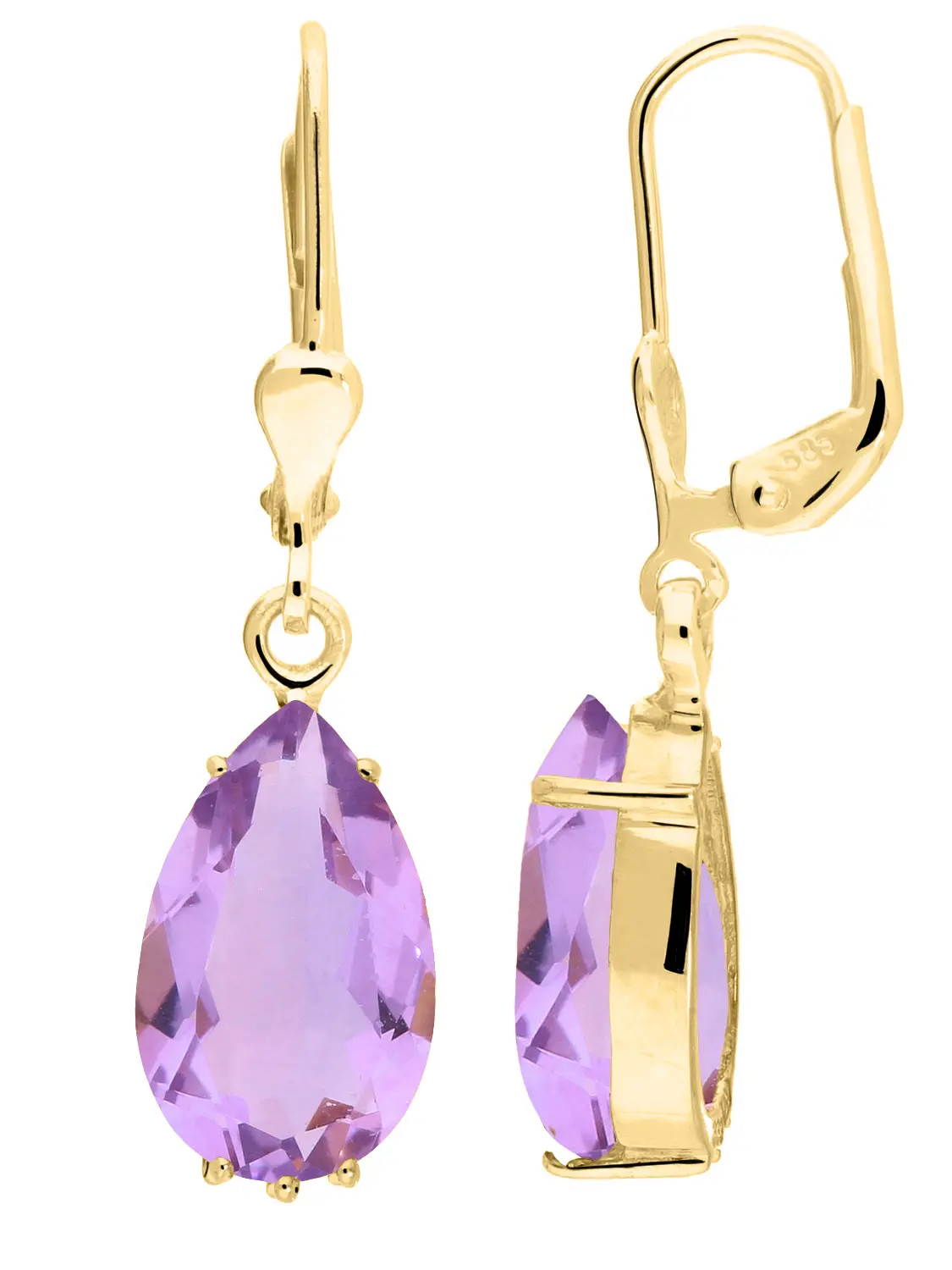 Damenohrringe aus echtem Gelbgold mit Amethyst Edelsteinen - Ajanta | Seitenansicht