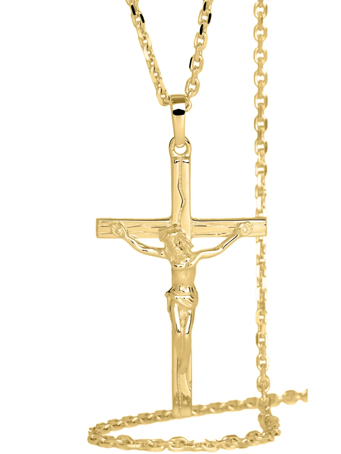 Kreuzanhänger für Damen aus echtem Gelbgold mit Zirkonia - Monaco | Kettenansicht Kreuzanhänger für Damen aus echtem Gelbgold mit Zirkonia - Monaco | Kettenansicht