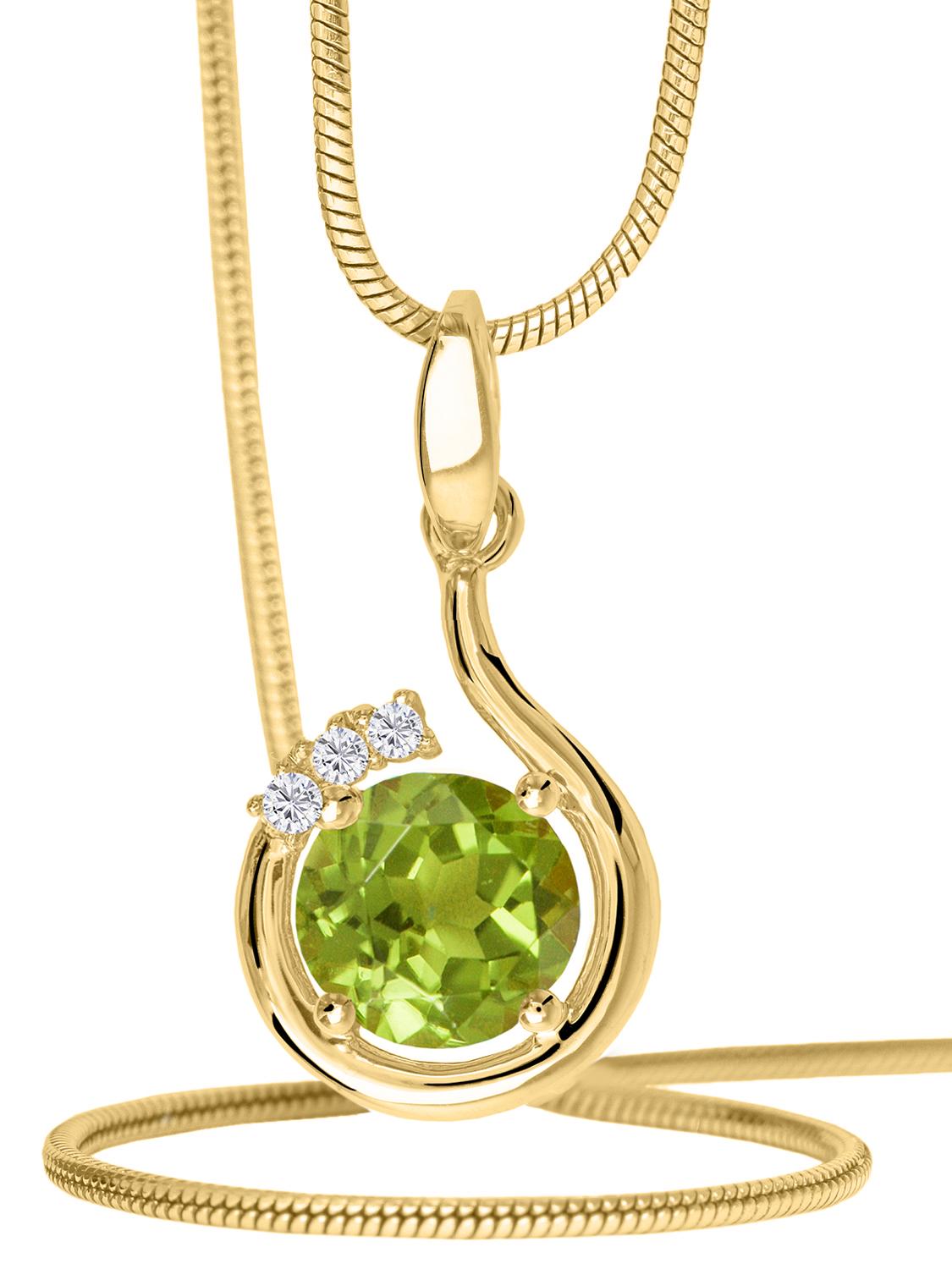 Damenanhänger aus echtem Gelbgold mit weißen Zirkonia & Peridot Edelstein - Sala | Kettenansicht