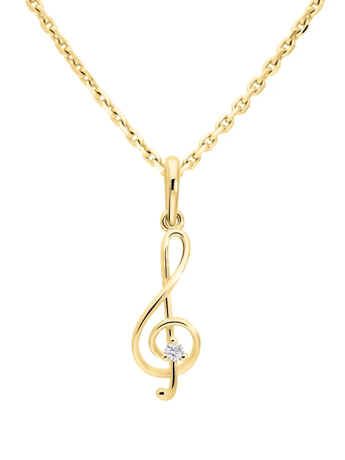 Melody - Damen & Mädchen Kettenanhänger Notenschlüssel 585 Gold mit Zirkonia