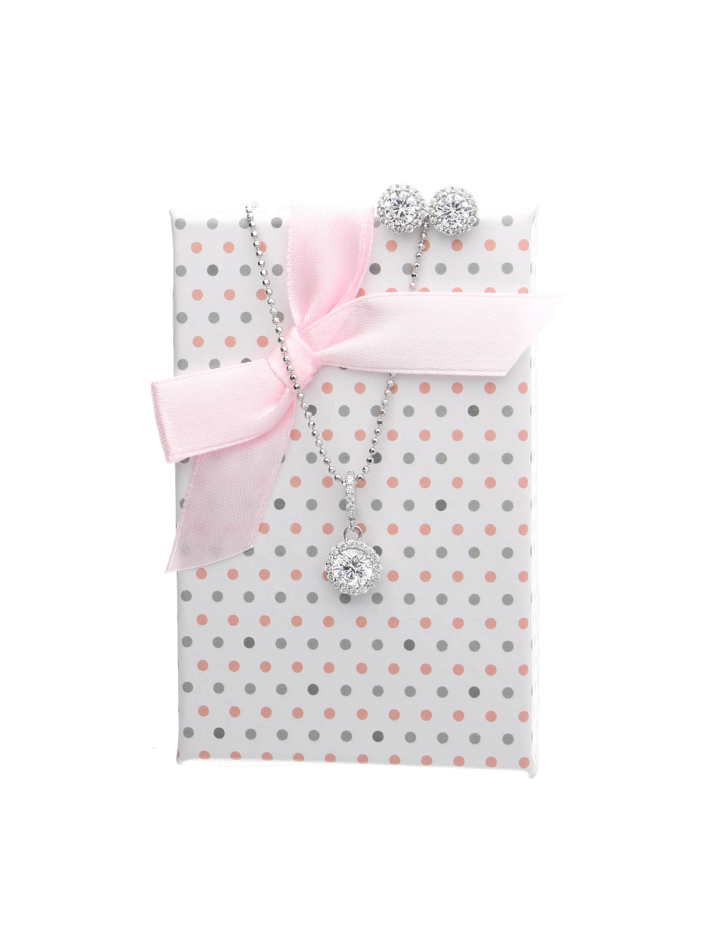 Bepunktete Geschenkschachtel mit schöner Satinschleife für das weiße Amazone Set | Verpackung