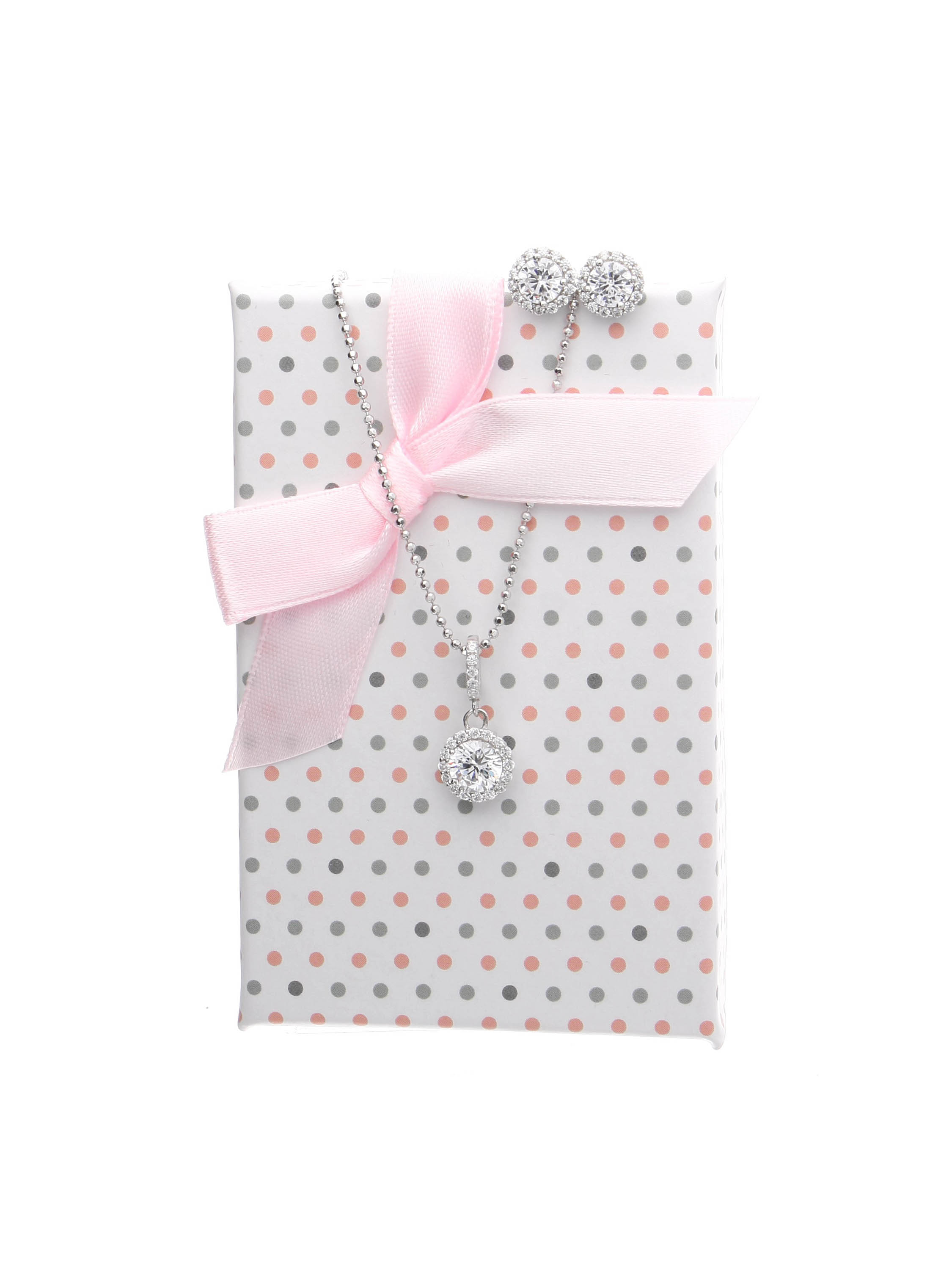 Bepunktete Geschenkschachtel mit schöner Satinschleife für das weiße Amazone Set | Verpackung