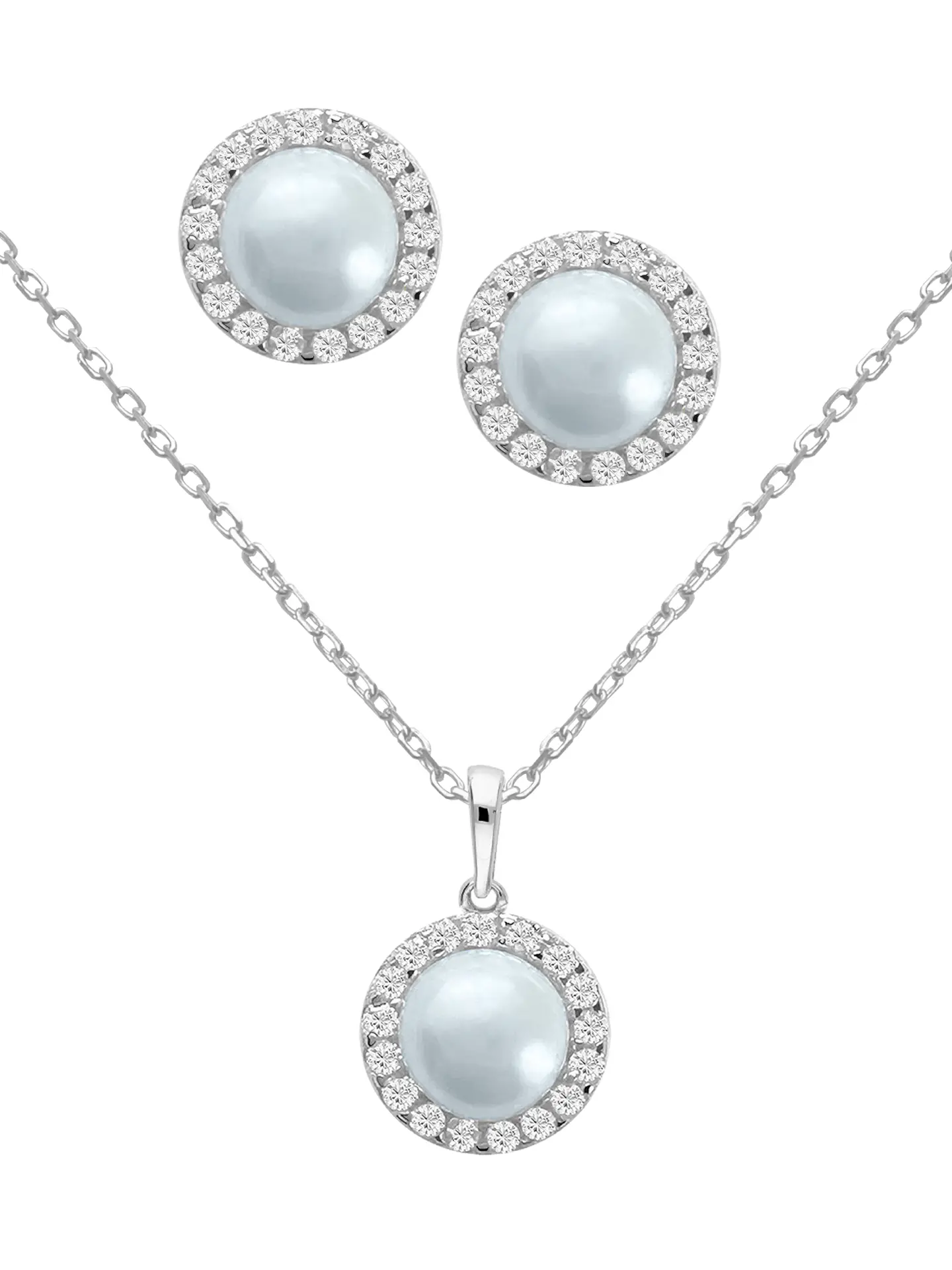 Schmuckset aus Halskette mit Anhänger & Ohrringen aus echtem Sterlingsilber mit Süßwasserperle - Alessa | Produktansicht