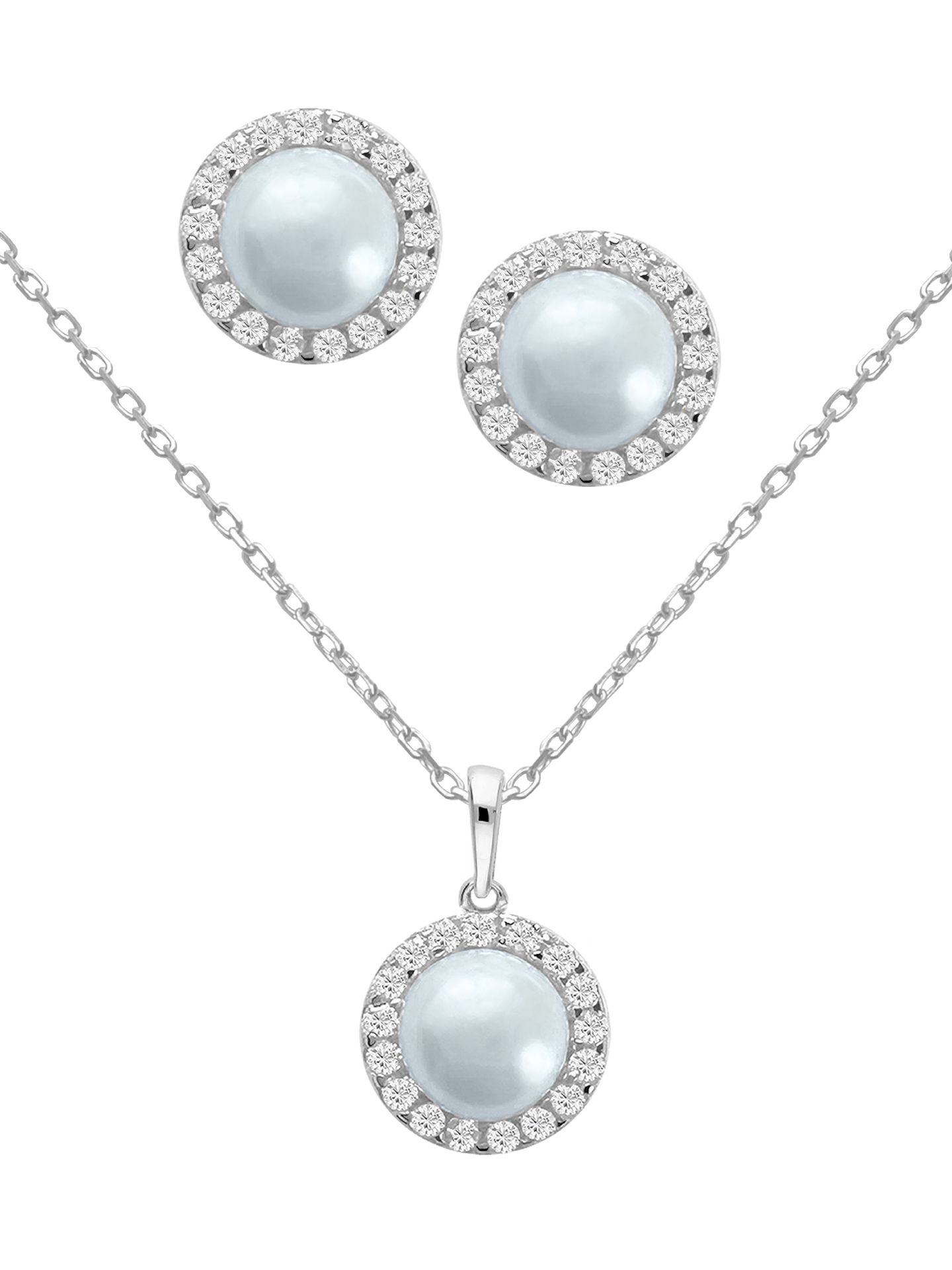 Schmuckset aus Halskette mit Anhänger & Ohrringen aus echtem Sterlingsilber mit Süßwasserperle - Alessa | Produktansicht