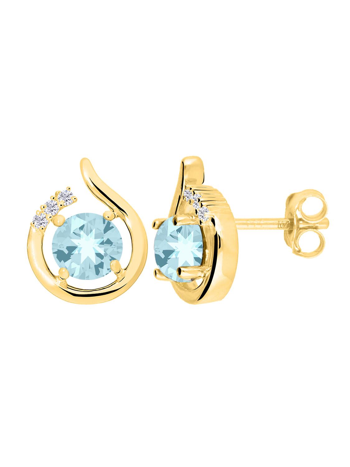 Damenohrringe aus echtem Gelbgold mit Diamant & Blautopas Edelsteinen - Sala | Seitenansicht