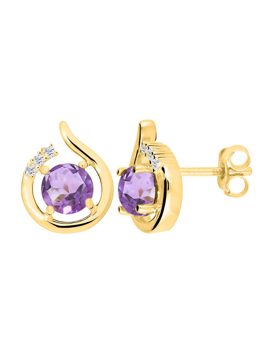 Damenohrringe aus echtem Gelbgold mit Diamant & Amethyst Edelsteinen - Sala | Seitenansicht