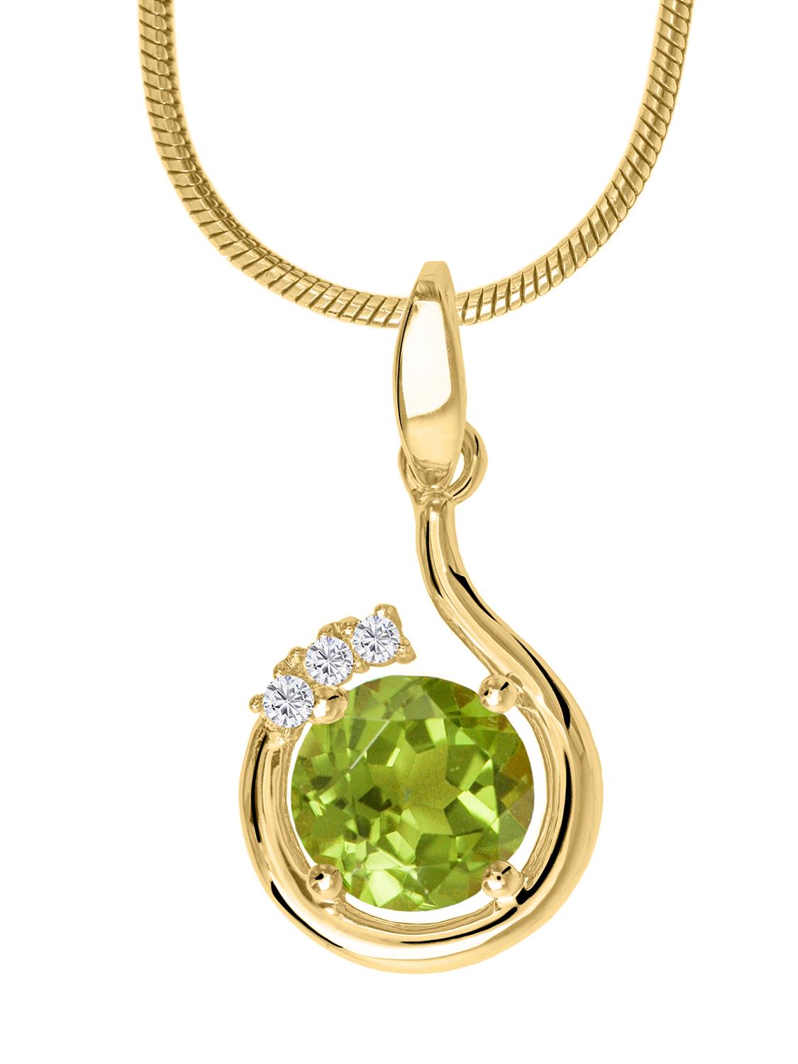 Damenanhänger aus echtem Gelbgold mit weißen Zirkonia & Peridot Edelstein - Sala | Detailansicht