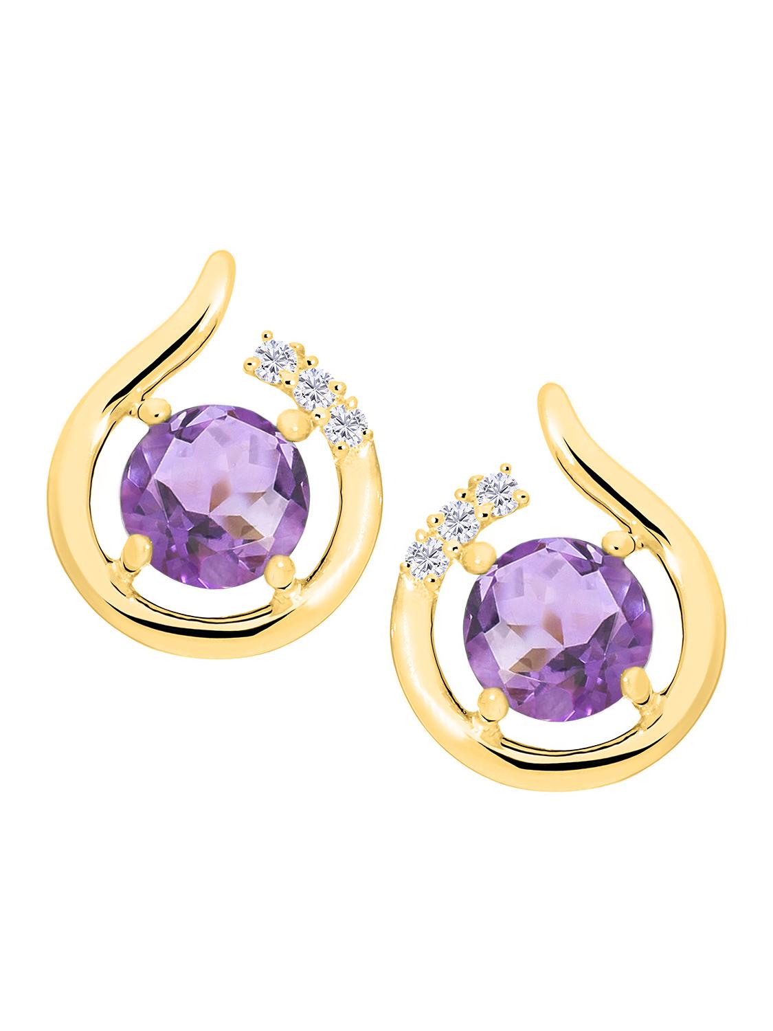 Damenohrringe aus echtem Gelbgold mit Diamant & Amethyst Edelsteinen - Sala | Produktansicht