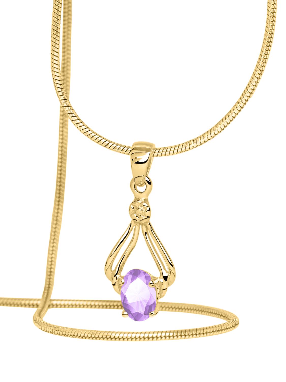 Damenanhänger aus echtem Gelbgold mit Amethyst Edelstein - Our Joy | Kettenansicht