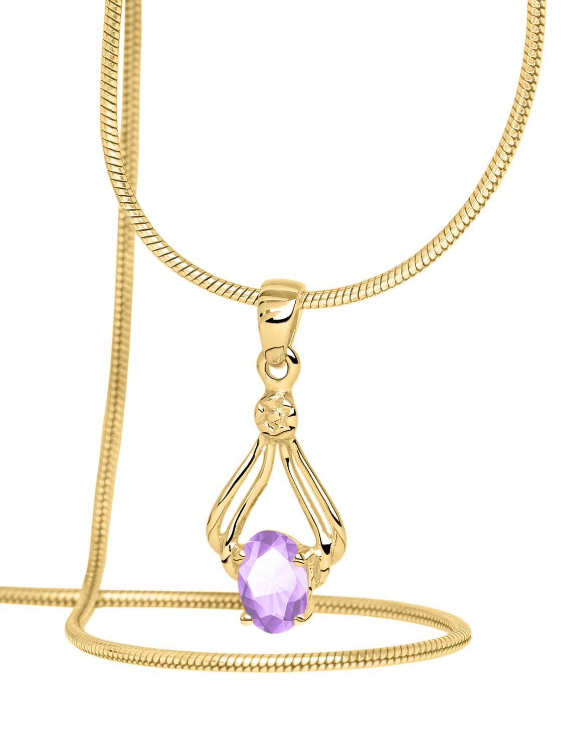 Damenanhänger aus echtem Gelbgold mit Amethyst Edelstein - Our Joy | Kettenansicht