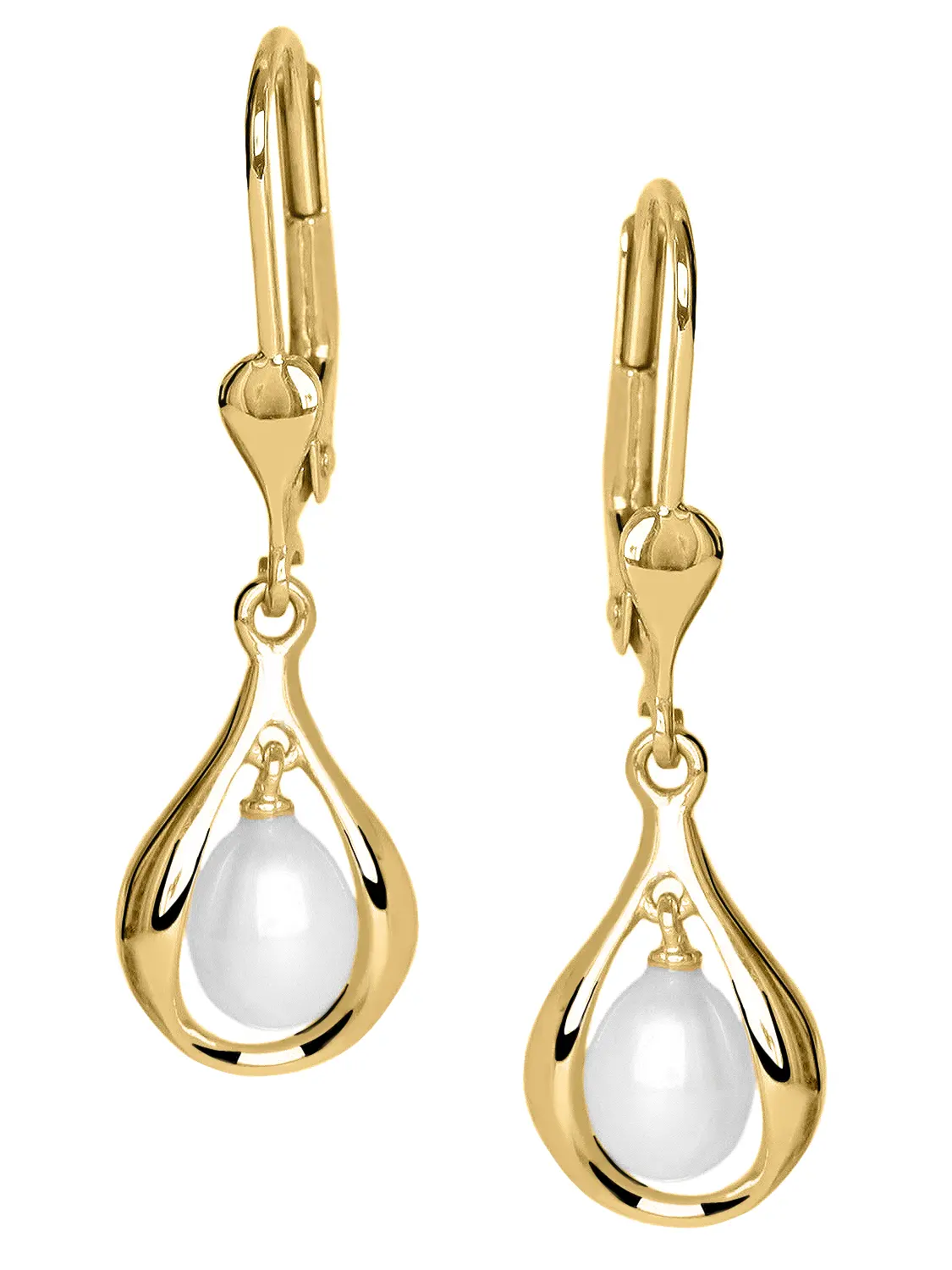 Damenohrringe aus echtem Gelbgold mit Süßwasserperle - Pearlie | Produktansicht