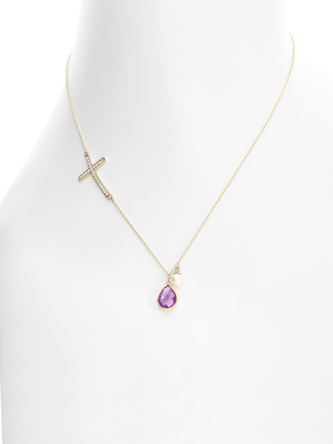 Damenhalskette aus echtem Gelbgold mit Zirkonia & Amethyst Edelstein - Daisy | Büstenansicht