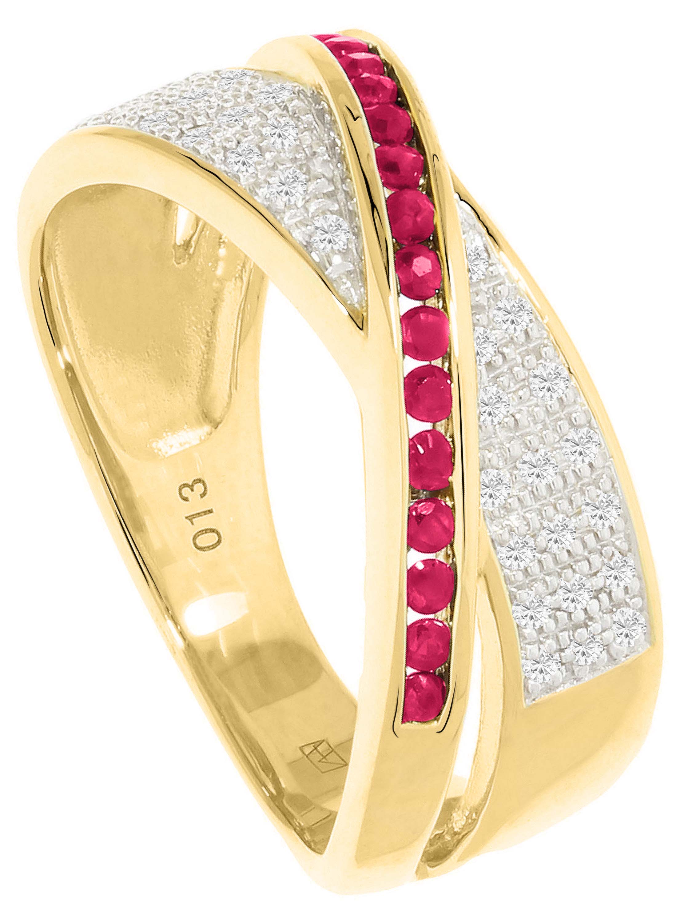 Melvena - Rubin & Diamant Ring mit Edelstein 585 Gold - 0,13ct. - Größe 54