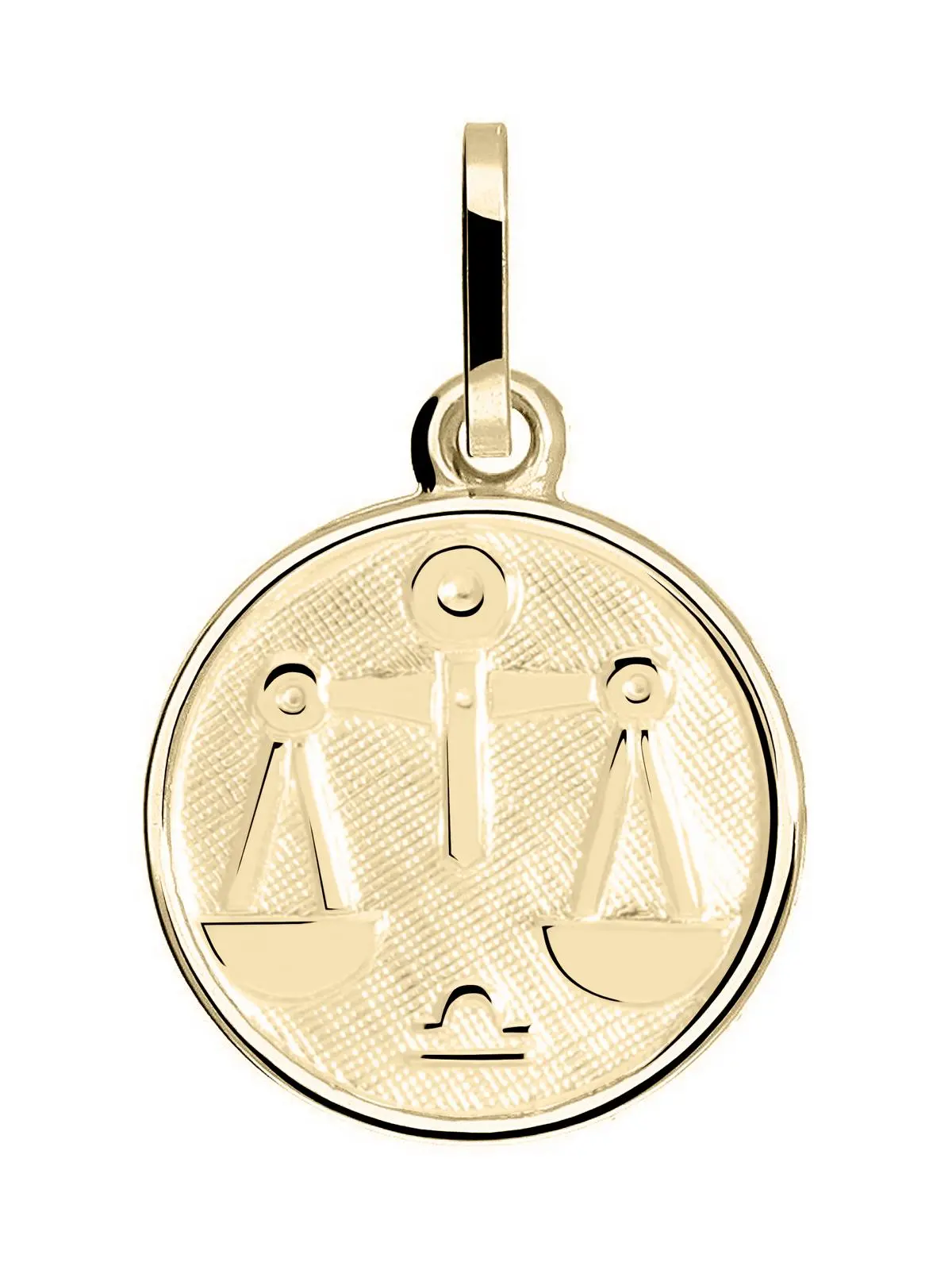 Unisexanhänger aus echtem Gelbgold Sternezeichen Waage - Zodiac Round | Produktansicht