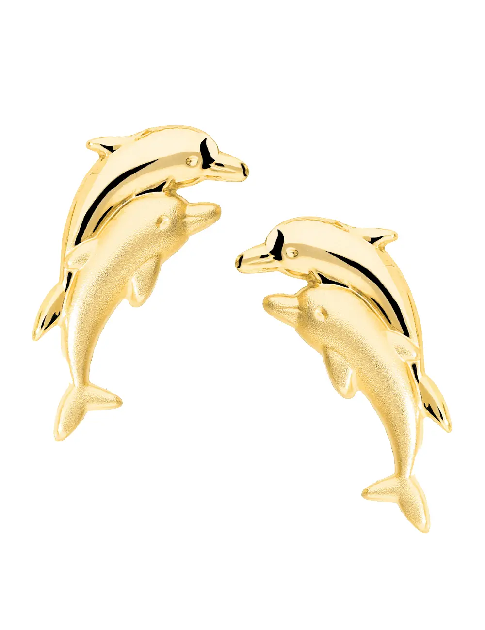 Damenohrringe für Mädchen aus echtem Gelbgold - Dolphin Twins | Produktansicht